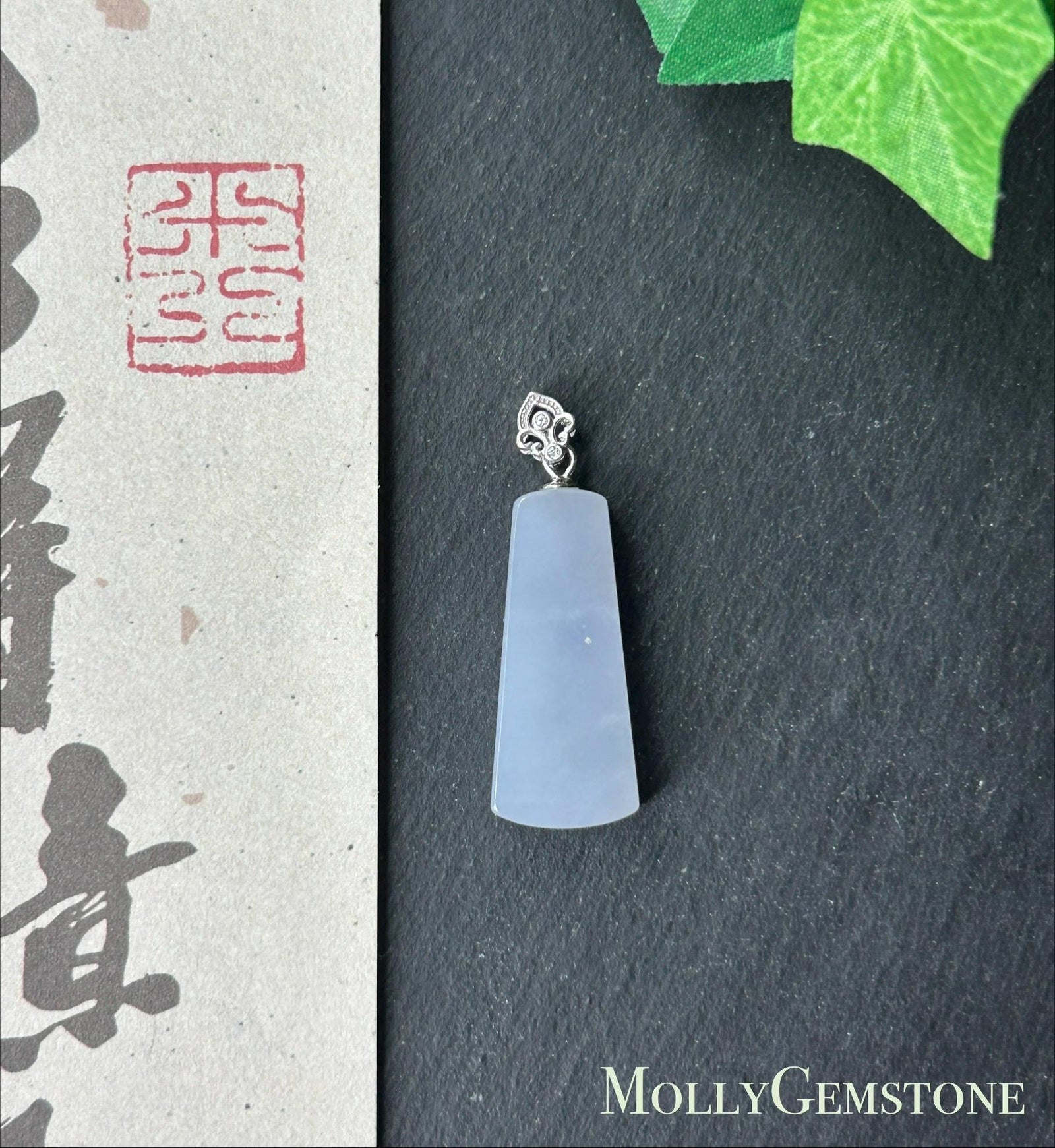 Certified Natural Jadeite Peace Plaque Pendant| Sterling Silver Bail| Burmese Type A Translucent Icy Lavender Jade