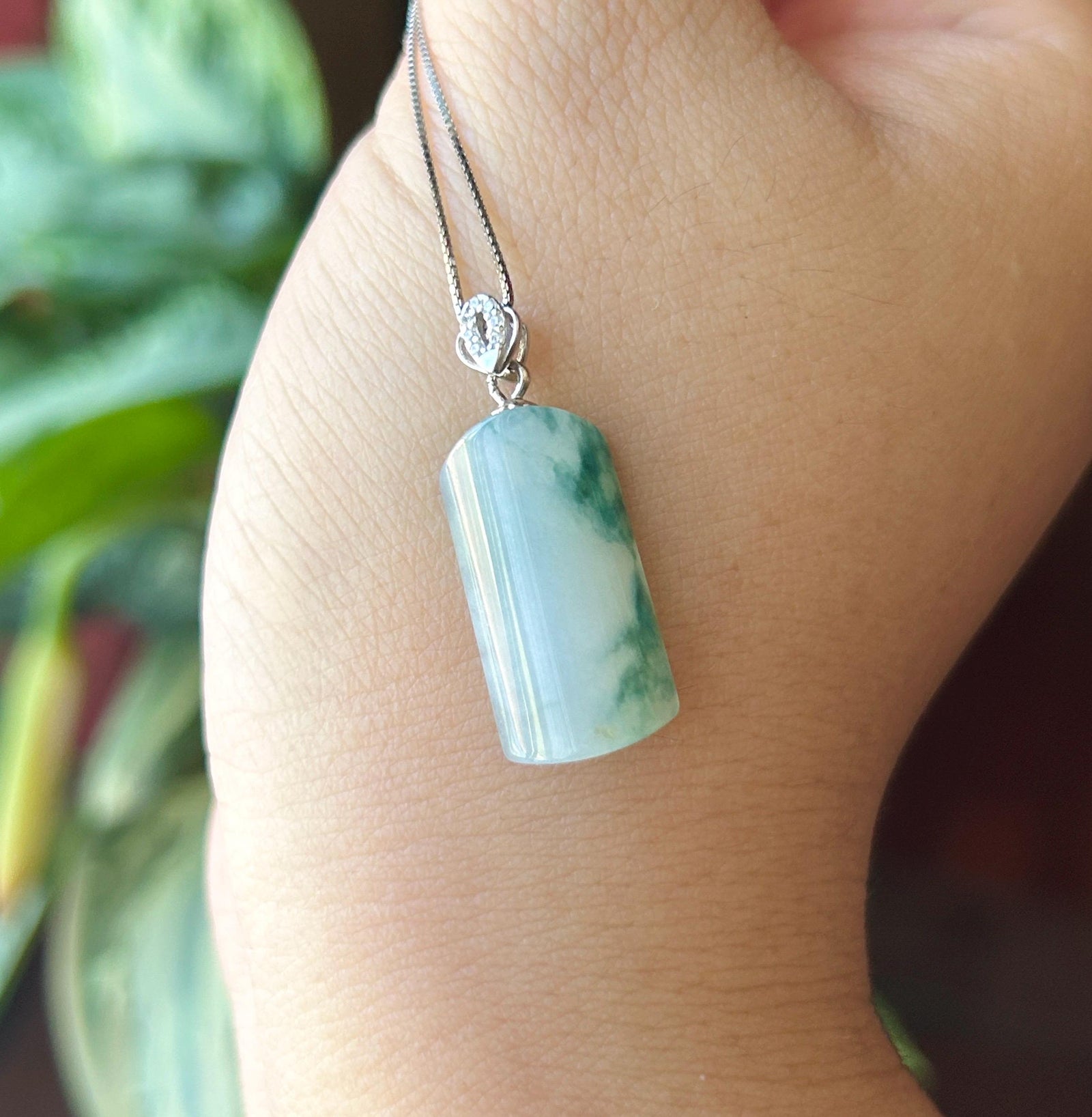 Certified Natural Jadeite Peace Plaque Pendant| Sterling Silver Bail| Burmese Type A Highly Translucent Icy Blue Floral Jade