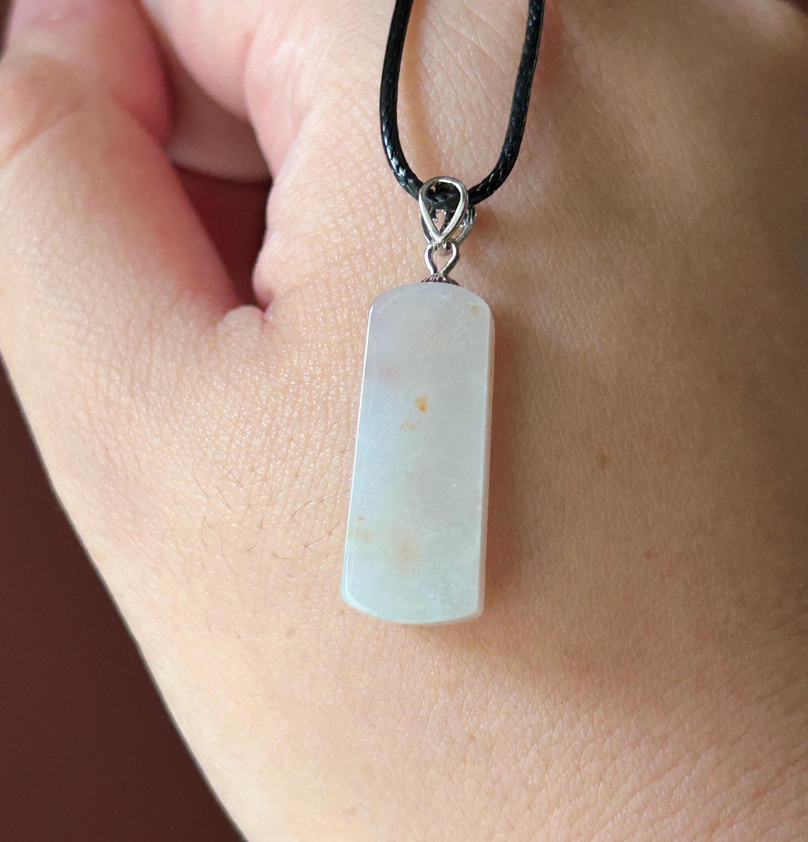 Certified Natural Jadeite Peace Plaque Pendant| Sterling Silver Bail| Burmese Type A Translucent Icy Milky White Base Red Floral Jade