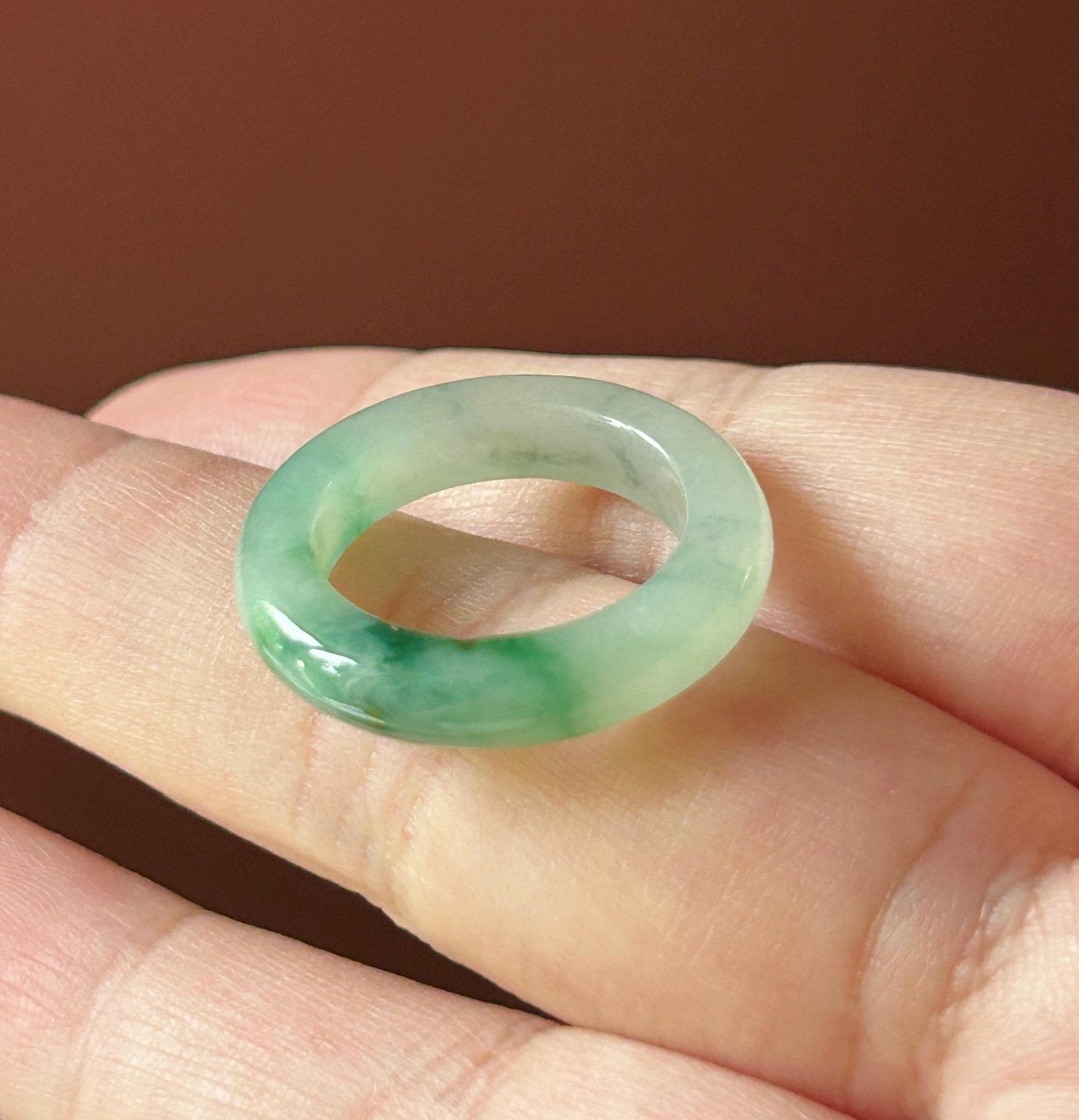 Certified Natural Jadeite Ring Band | Burmese Type A Highly Translucent Icy Glutinous Vivid Green Floral Color | US Size 7