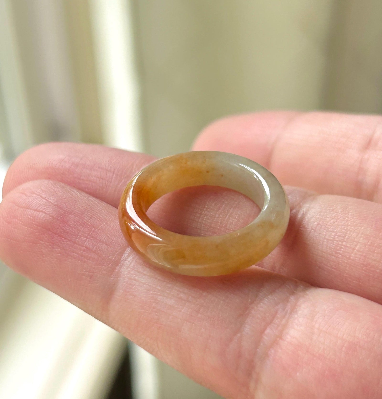 Certified Natural Jadeite Ring Band | Burmese Type A Translucent Icy Glutinous Vivid Red & Light Yellow Gradient Color | US Size 5.5/15.9mm