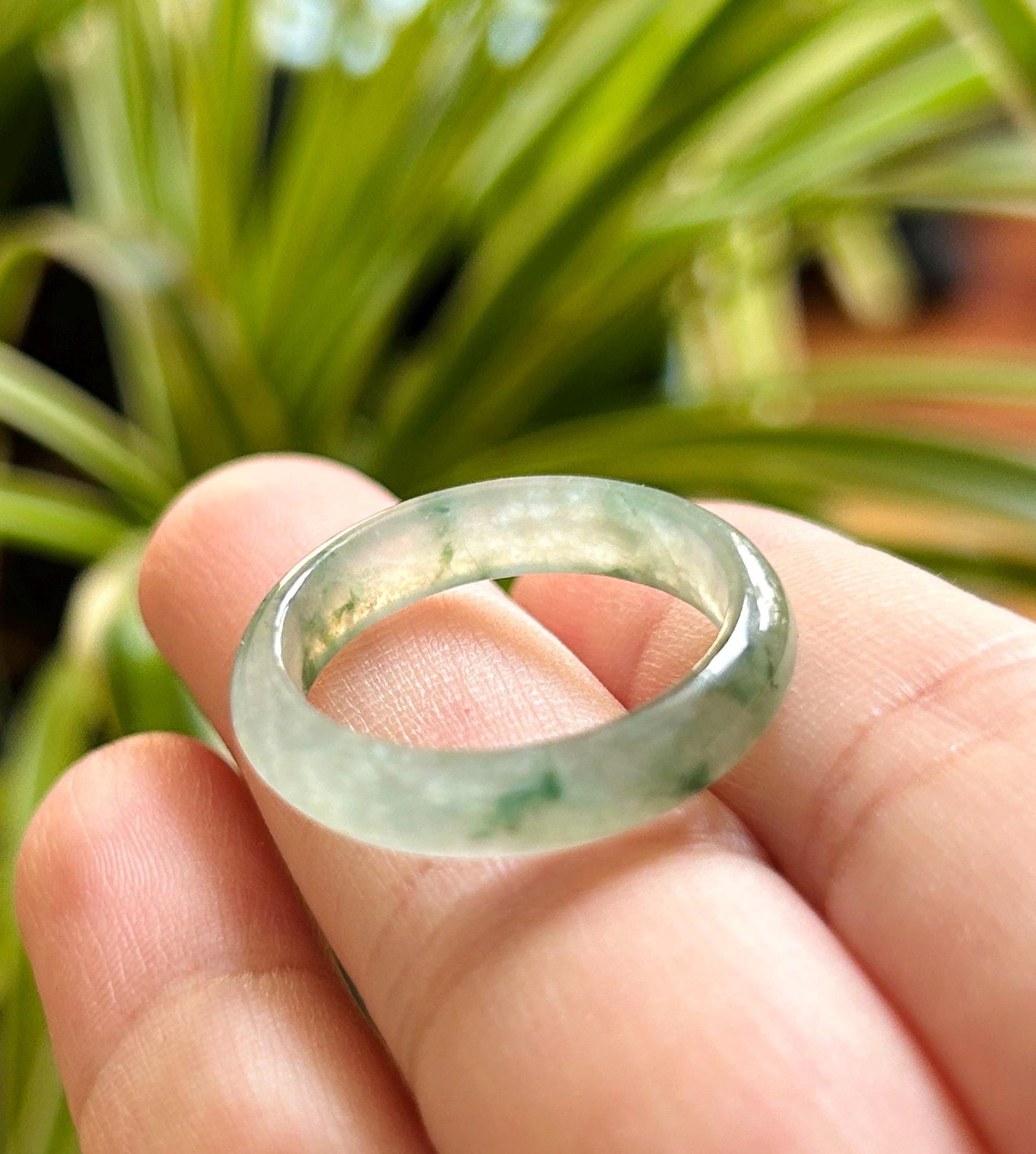 Natural Jadeite Band Ring | Burmese Type A Translucent Icy Glutinous Dark Green Floral Jade US 9.5 - 19.3mm