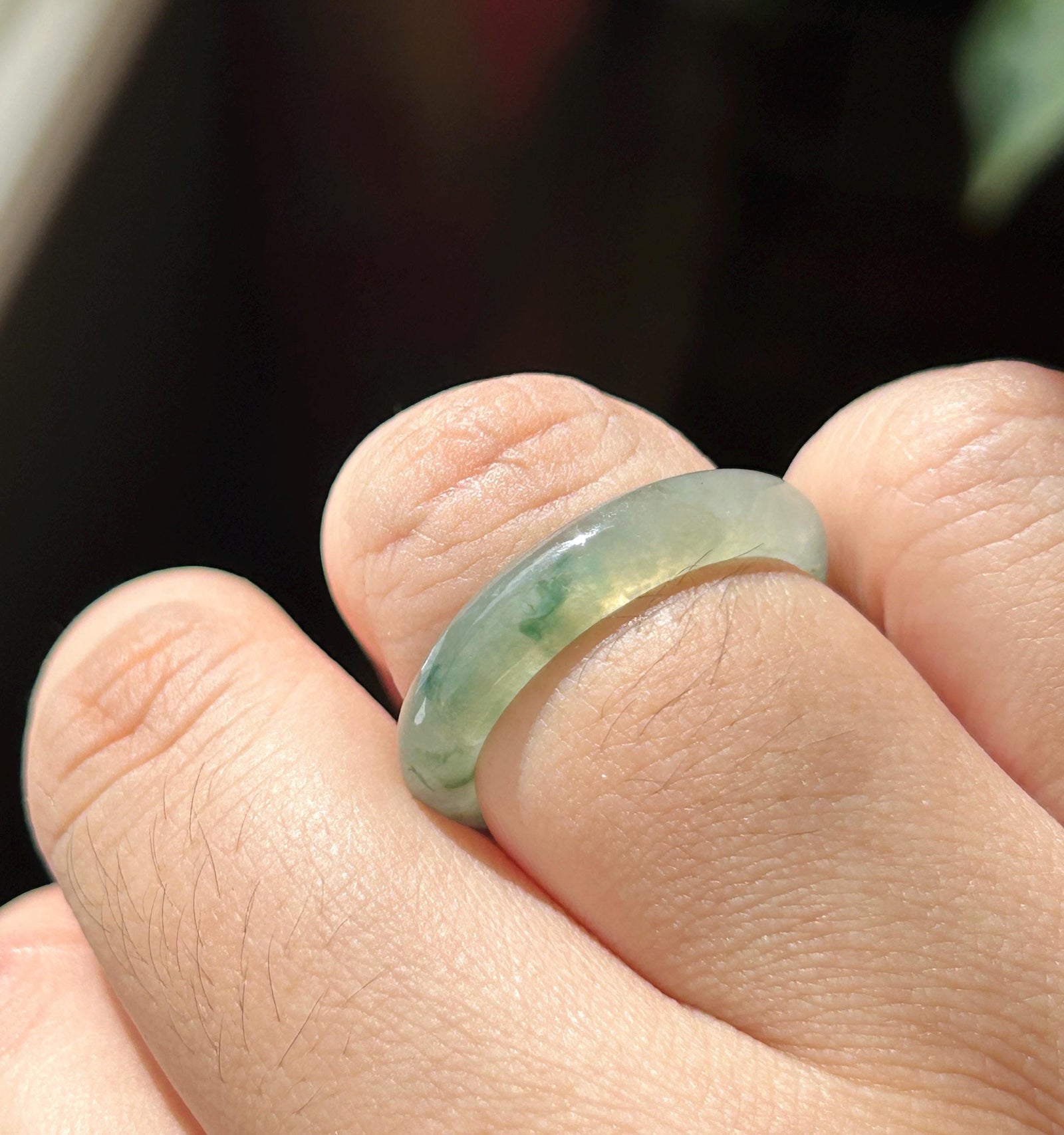 Natural Jadeite Band Ring | Burmese Type A Translucent Icy Glutinous Dark Green Floral Jade US 9.5 - 19.3mm