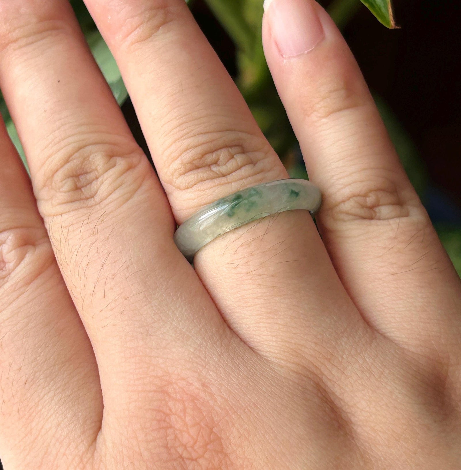 Natural Jadeite Band Ring | Burmese Type A Translucent Icy Glutinous Dark Green Floral Jade US 9.5 - 19.3mm
