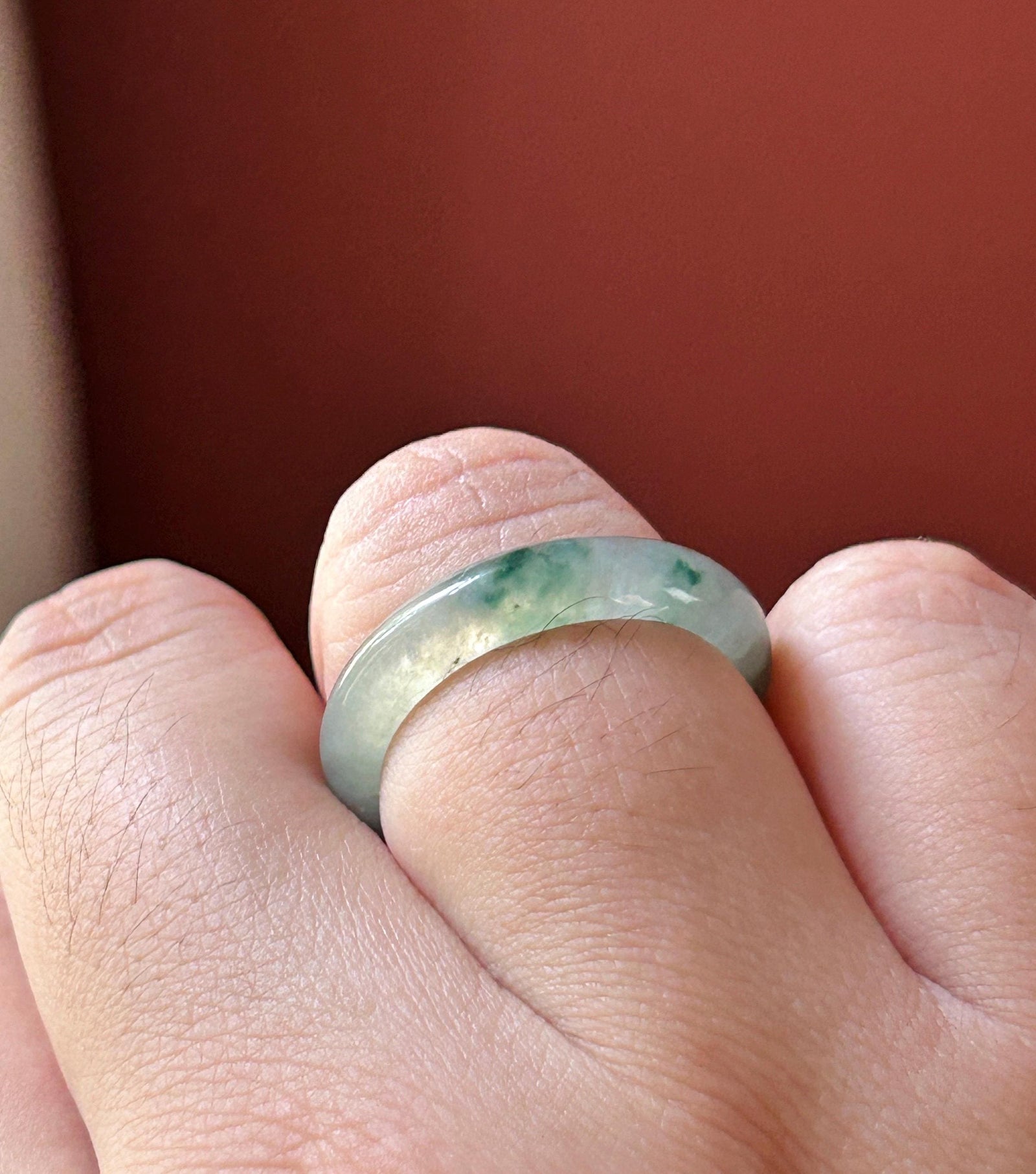 Natural Jadeite Band Ring | Burmese Type A Translucent Icy Glutinous Dark Green Floral Jade US 9.5 - 19.3mm
