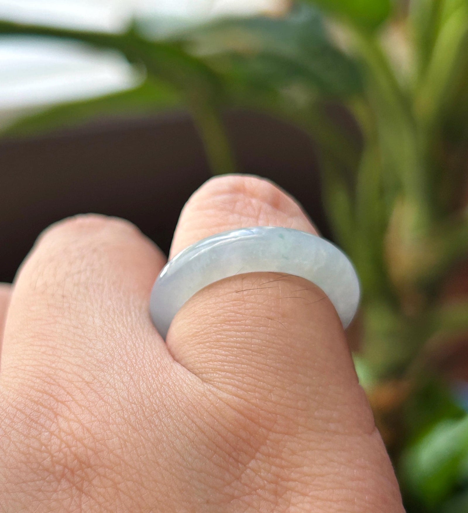Certified Natural Jadeite Ring Band | Burmese Type A Translucent Icy Light Glacier Blue | US Size 5.75 | 16.3mm