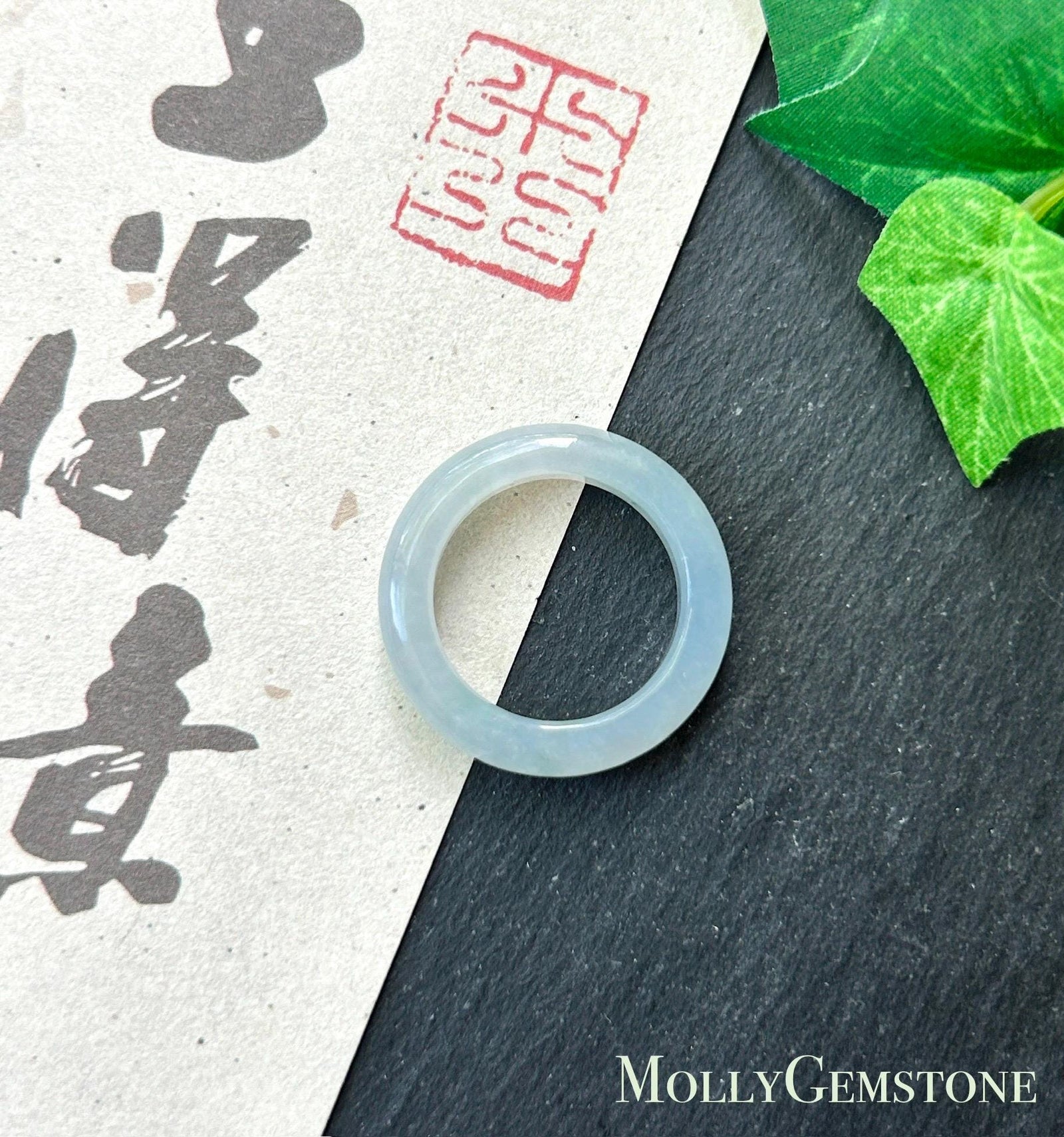 Certified Natural Jadeite Ring Band | Burmese Type A Translucent Icy Light Glacier Blue | US Size 5.75 | 16.3mm