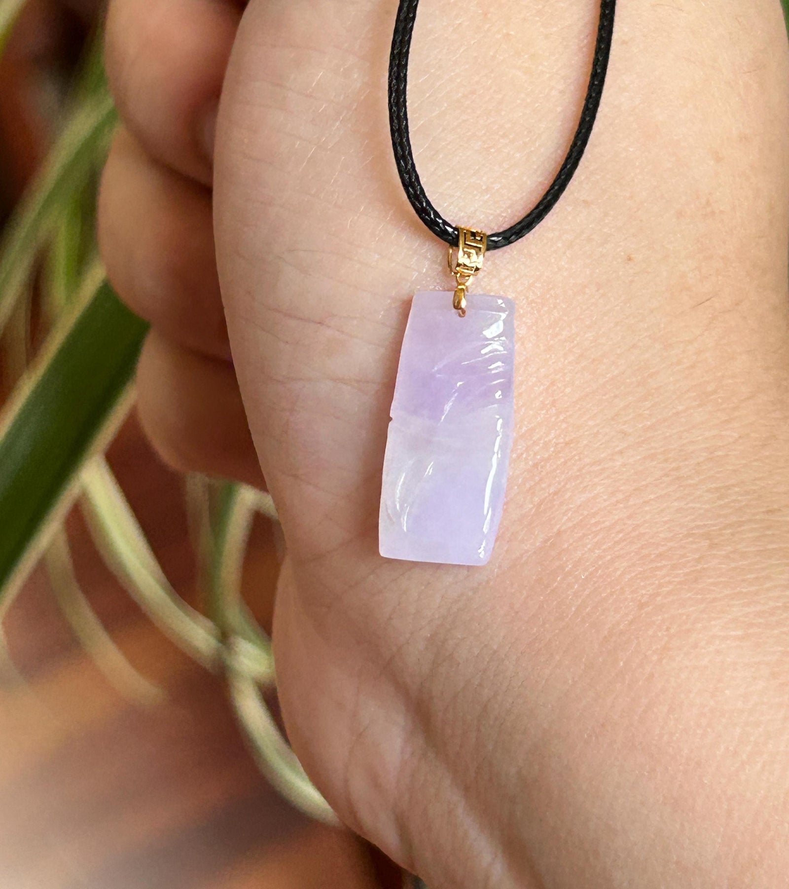 Natural Jadeite Bamboo Pendant | Burmese Type A Highly Translucent Icy Vivid Pinkish Lavender Jade, 18k Solid Gold Bail