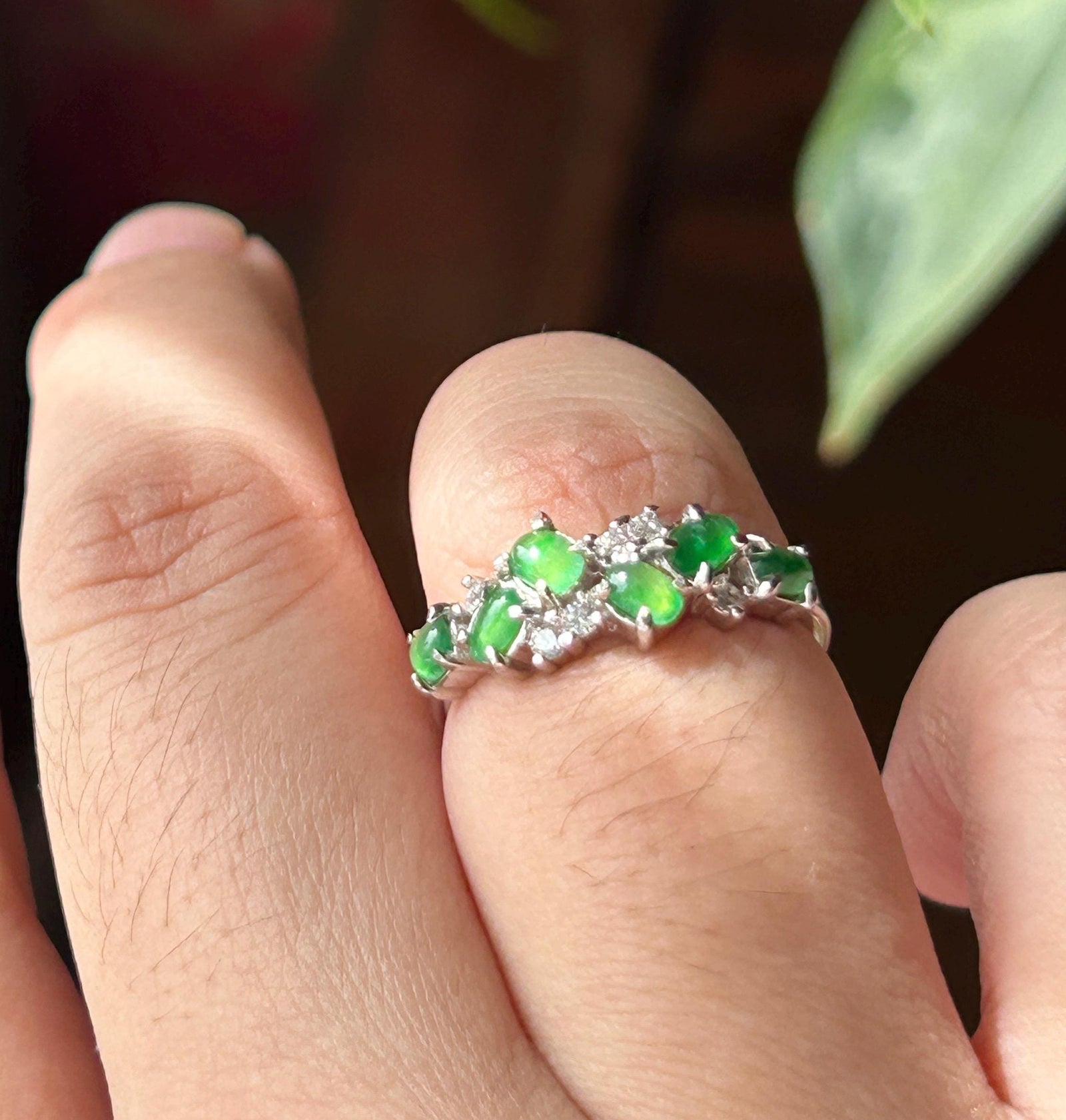 Certified Natural Jadeite Multi Cabochon Adjustable Band Ring | Burmese Type A Highly Translucent Icy Vivid Apple Green Jade Sterling Silver