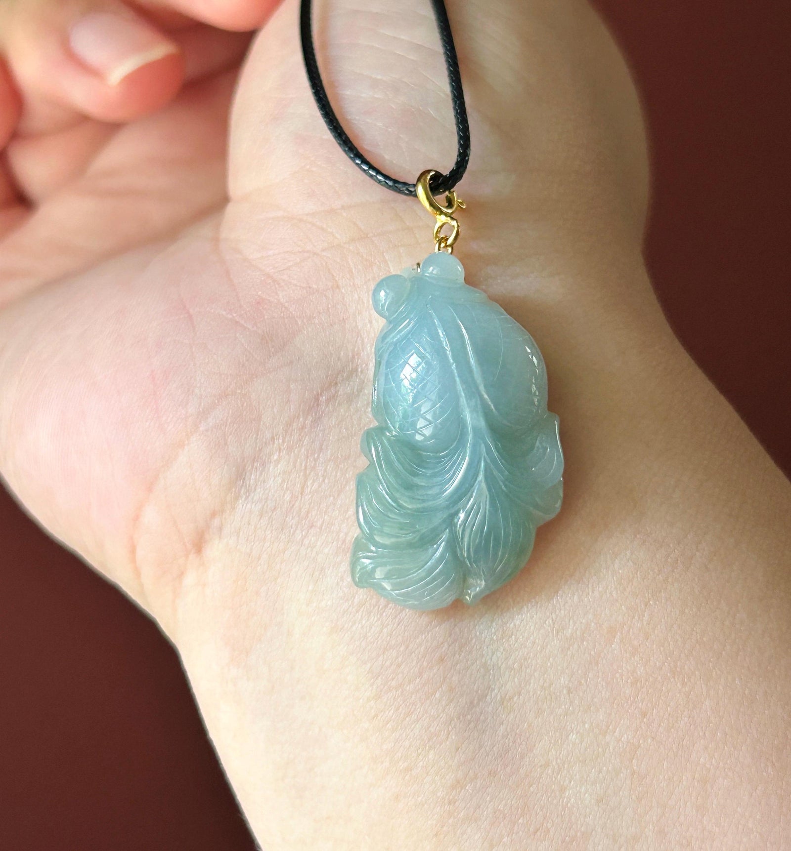 Natural Jadeite Goldfish Pendant | Burmese Type A Fine Glutinous Icy Misty Blue Jade | Protection Amulet