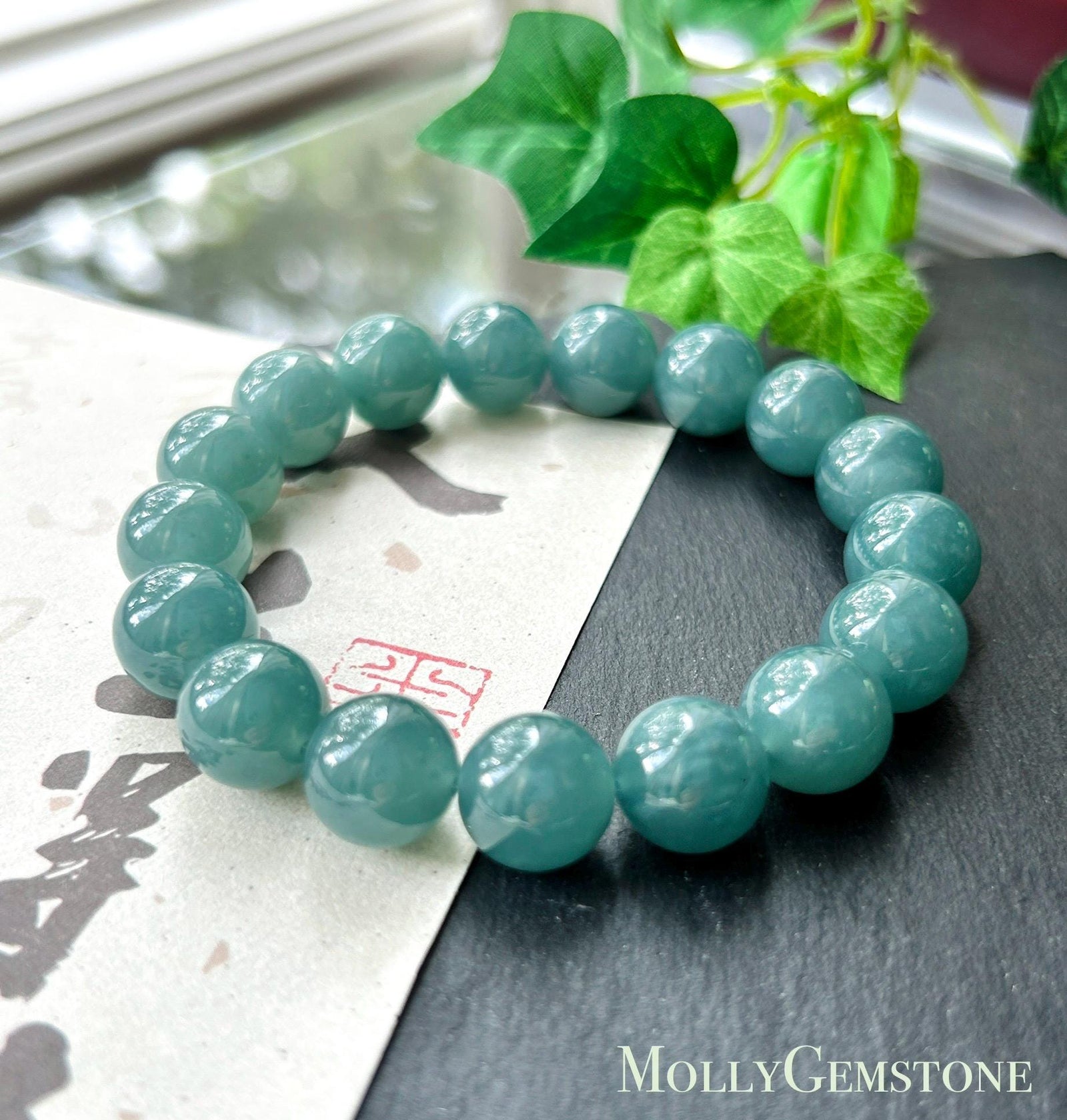 Natural Jadeite Unisex Bracelet | Guatemalan Type A Translucent Icy Blue Jade | 12mm Large Beads
