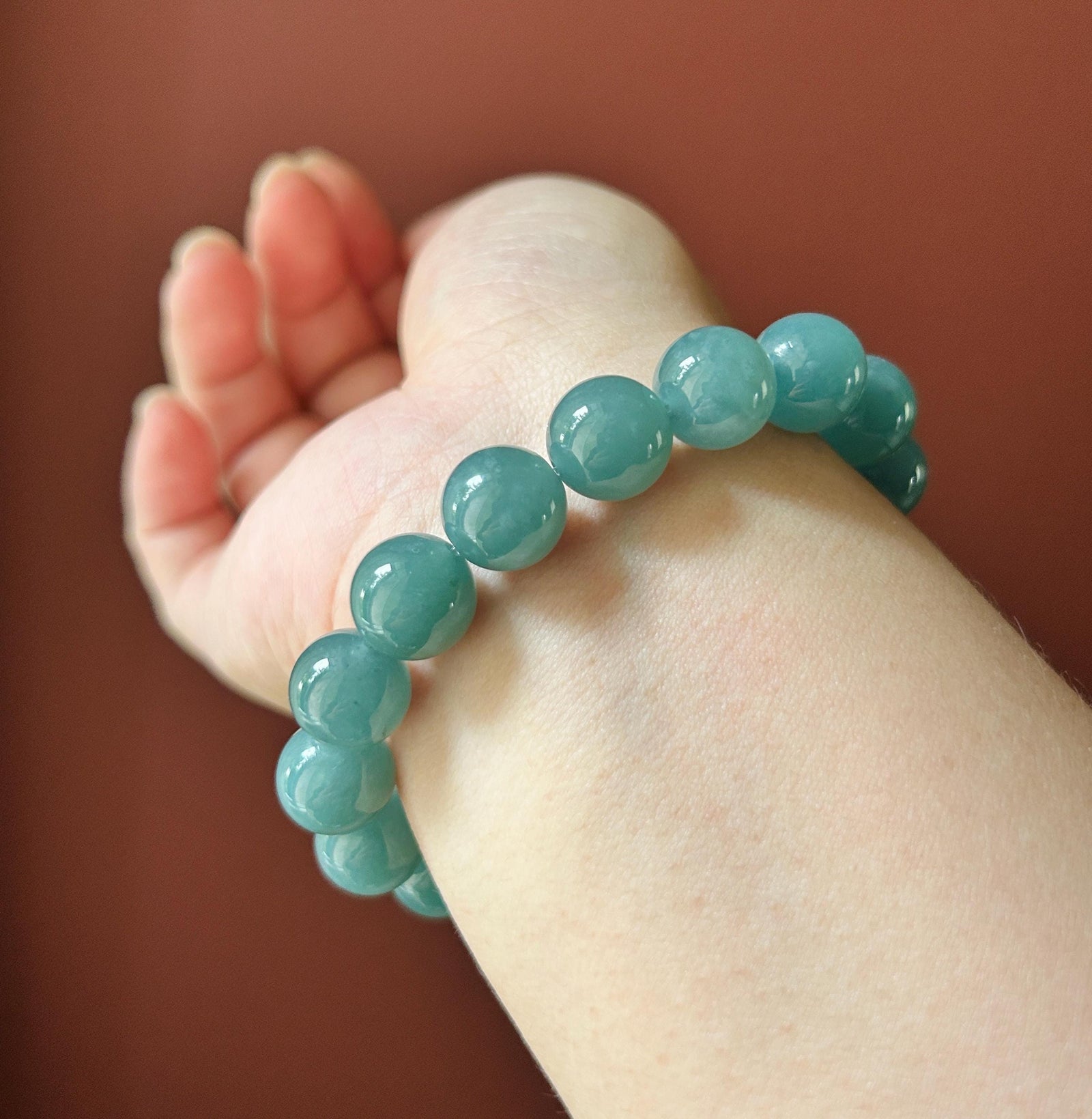 Natural Jadeite Unisex Bracelet | Guatemalan Type A Translucent Icy Blue Jade | 12mm Large Beads