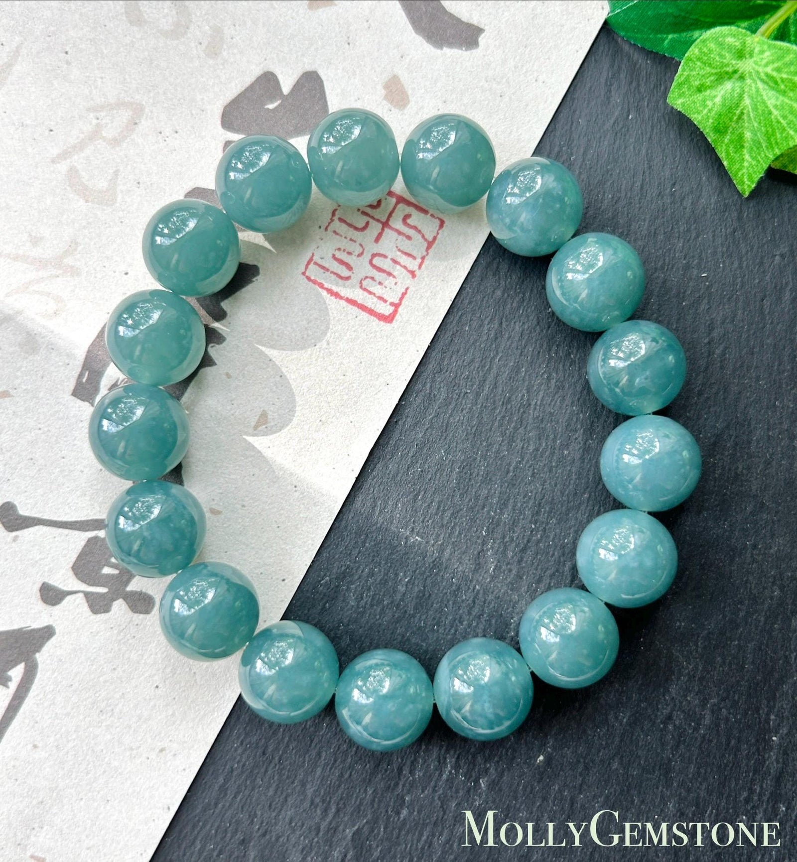Natural Jadeite Unisex Bracelet | Guatemalan Type A Translucent Icy Blue Jade | 12mm Large Beads