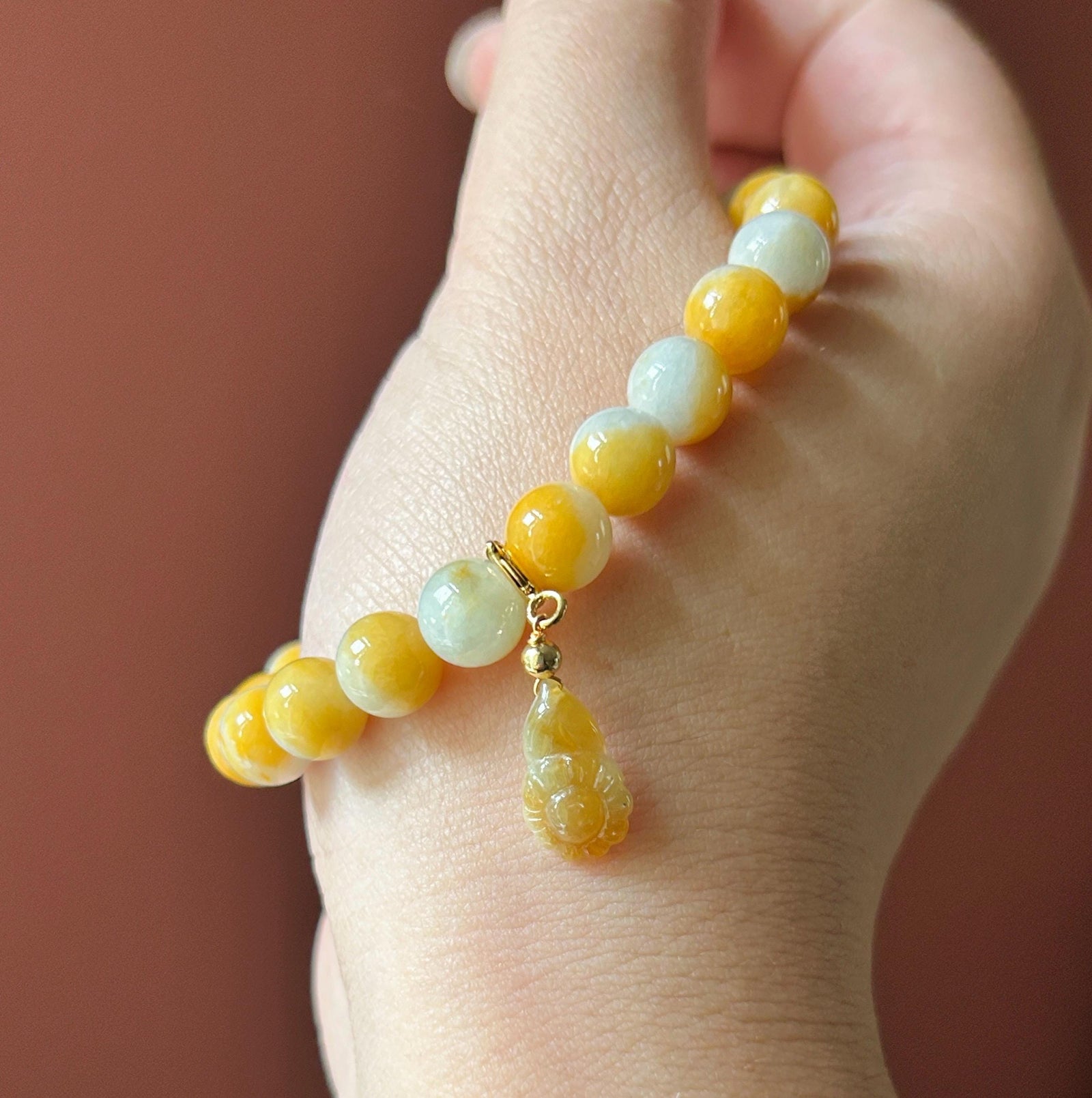 Natural Jadeite Beaded Bracelet Burmese Type A Fine Glutinous Icy Yellow & White Dual-Color Jade 8mm | Slightly Heated