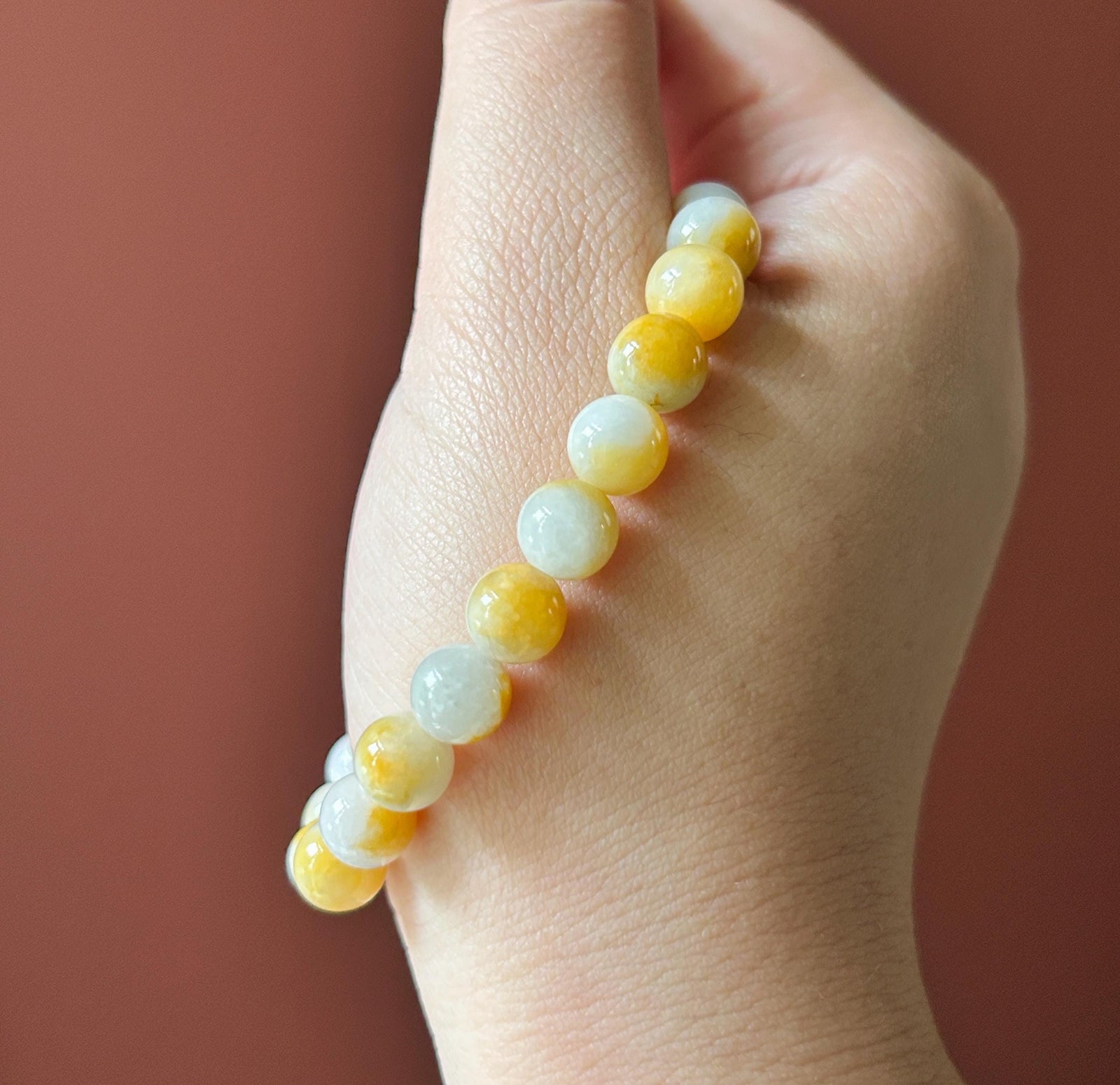 Natural Jadeite Beaded Bracelet Burmese Type A Fine Glutinous Icy Yellow & White Dual-Color Jade 8mm | Slightly Heated