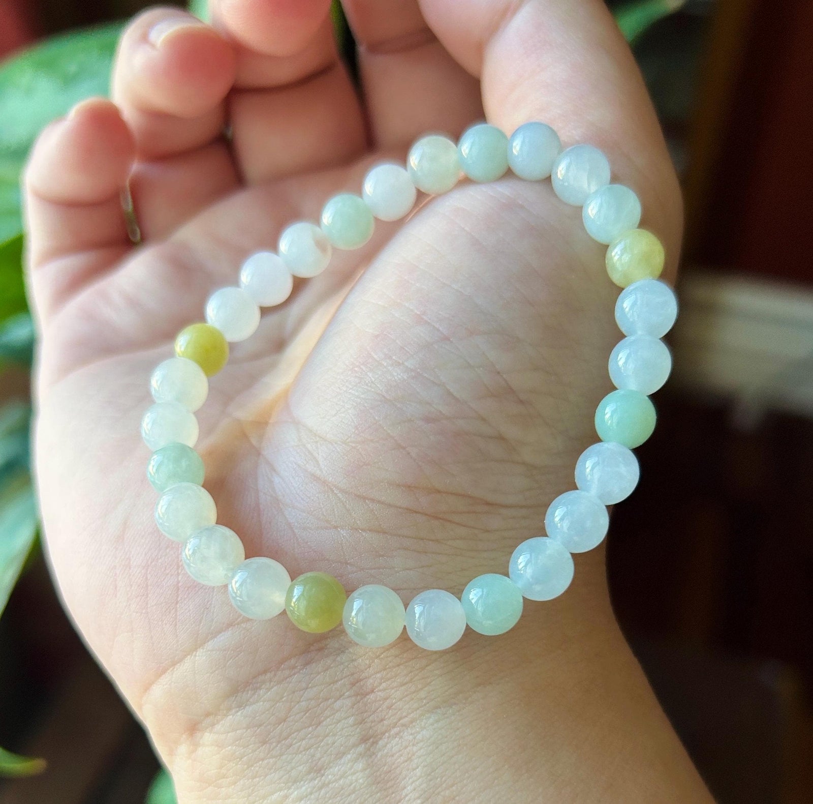 Natural Jadeite Beaded Bracelet, Burmese Type A Untreated Translucent Icy Glutinous Pastel Multicolor Jade, 6.5mm