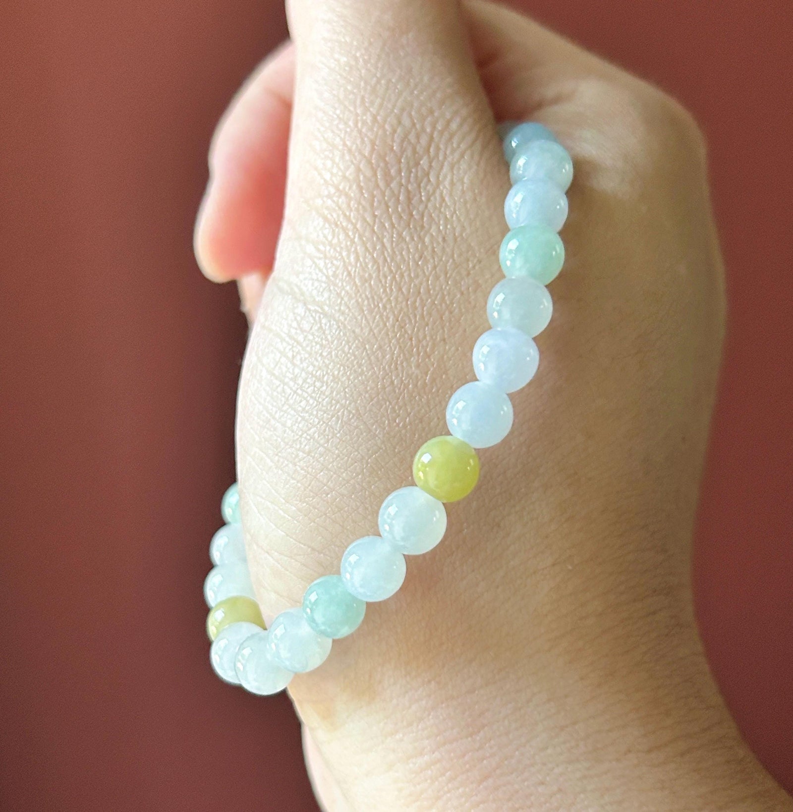Natural Jadeite Beaded Bracelet, Burmese Type A Untreated Translucent Icy Glutinous Pastel Multicolor Jade, 6.5mm
