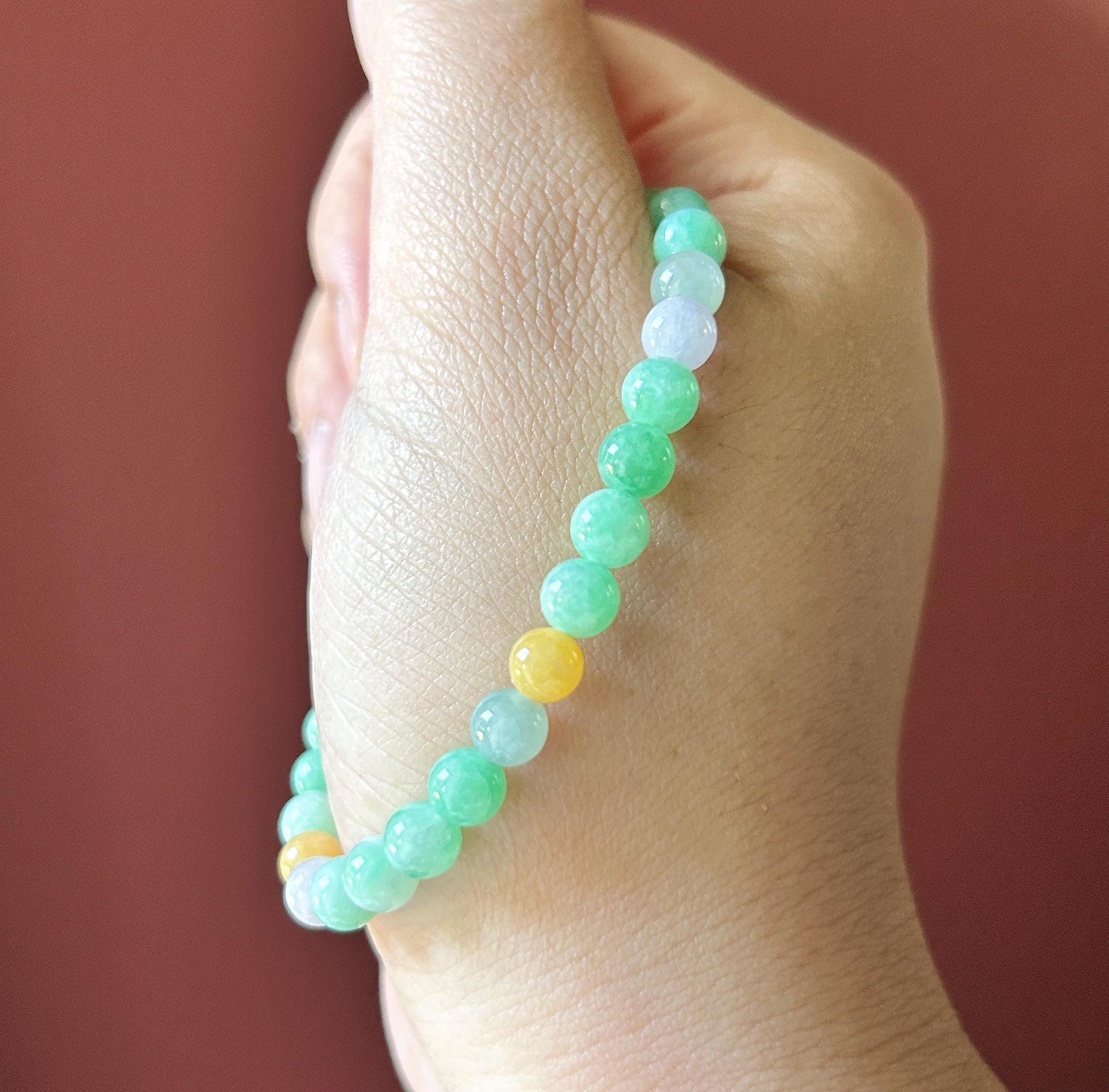 Natural Jadeite Beaded Bracelet, Burmese Type A Untreated Fine Glutinous Icy Apple Green Jade, 6mm