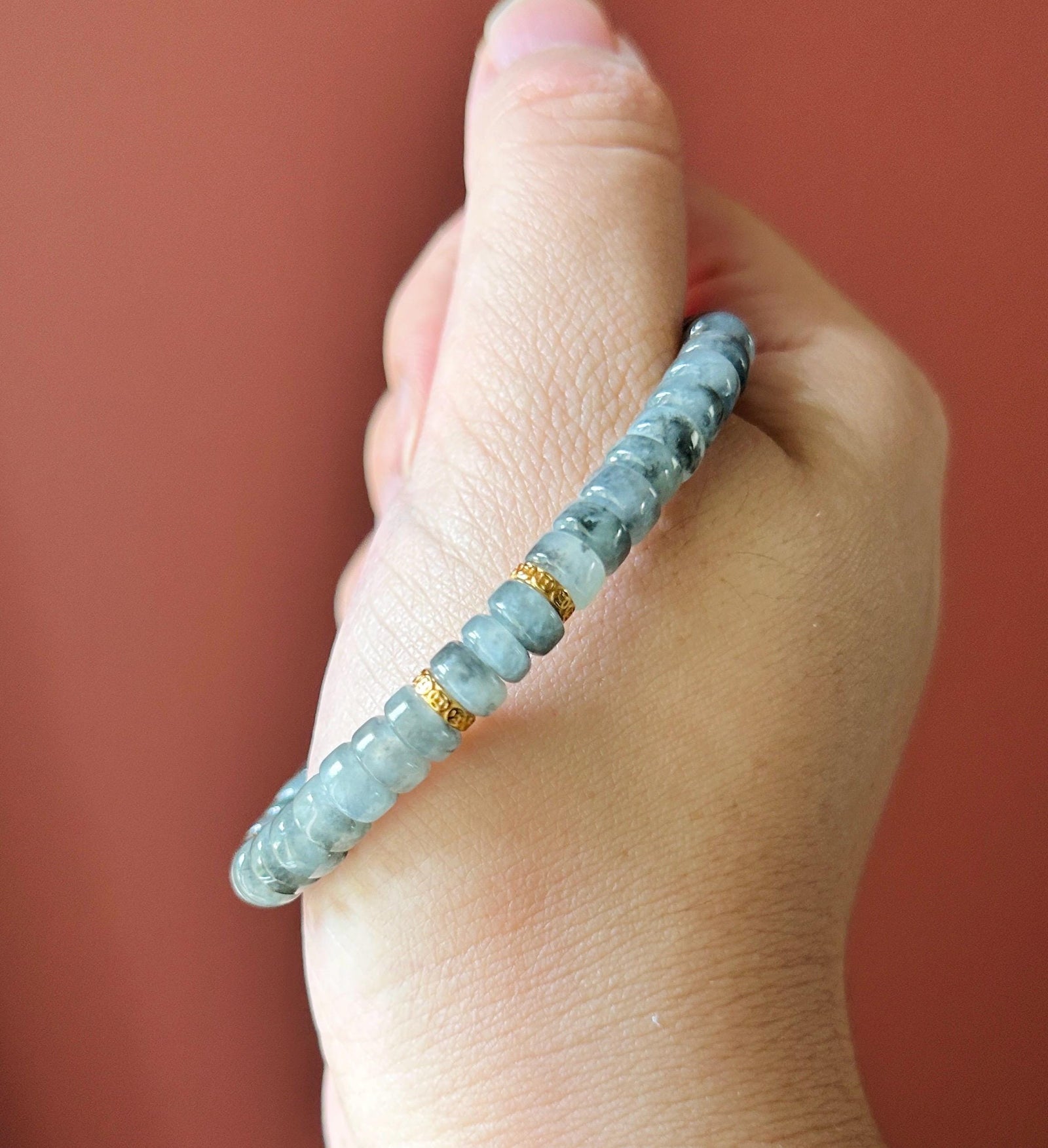 Natural Jadeite Beaded Bracelet | Burmese Type A Translucent Icy Wuji Black & Misty Gray Gradient Jade | 7.4mm