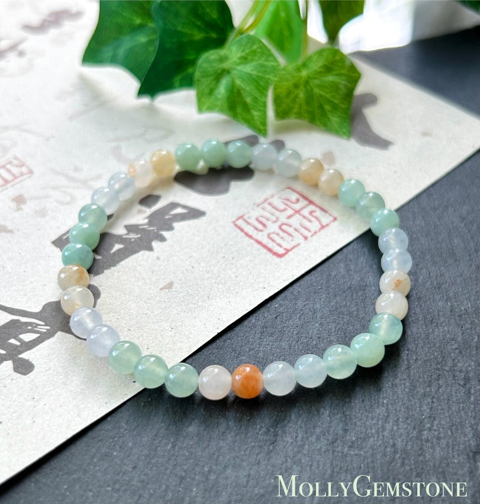 Natural Jadeite Beaded Bracelet | Burmese Type A Icy Translucent Rainbow Multicolor Jade 5.4mm