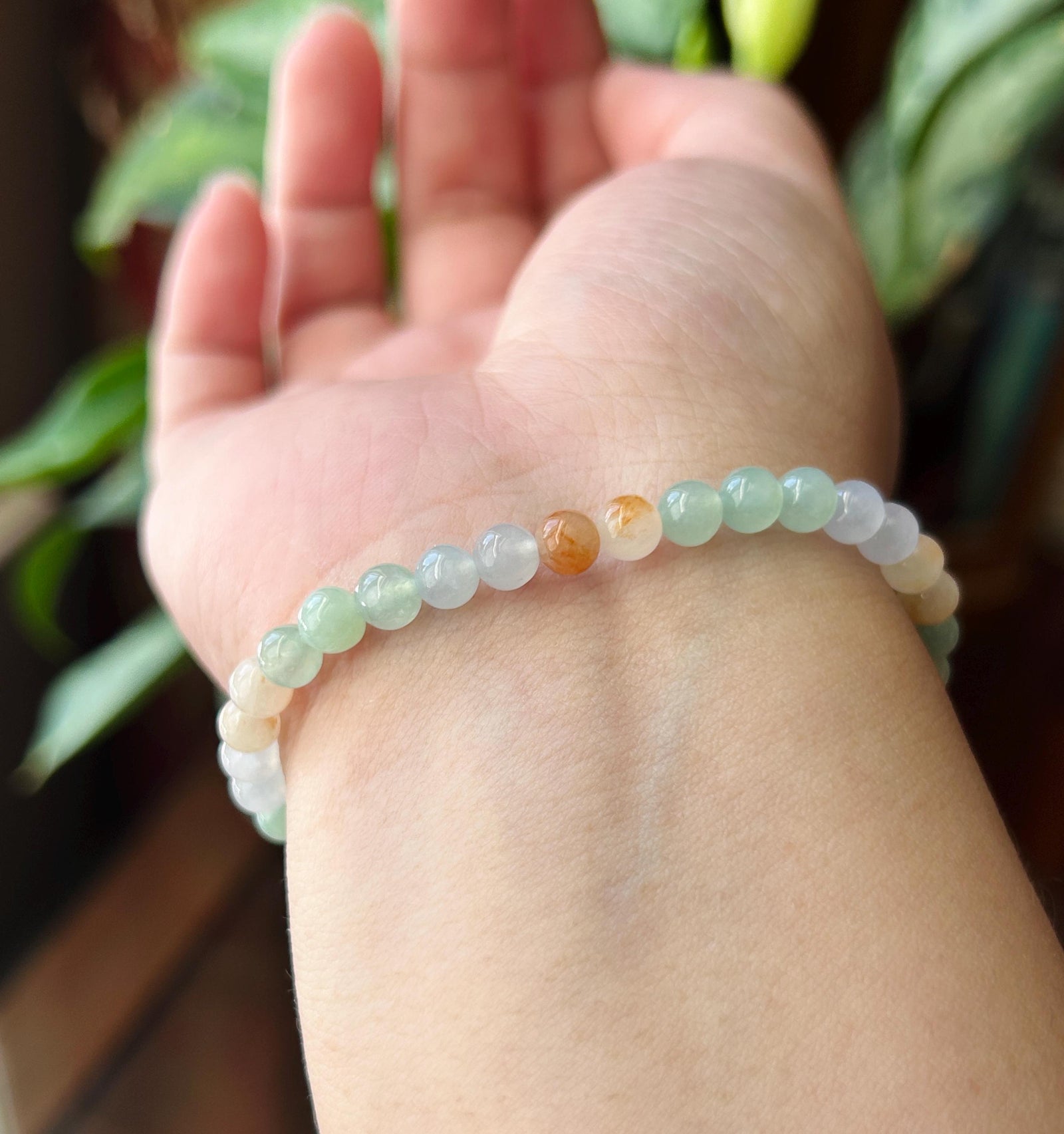 Natural Jadeite Beaded Bracelet | Burmese Type A Icy Translucent Rainbow Multicolor Jade 5.4mm