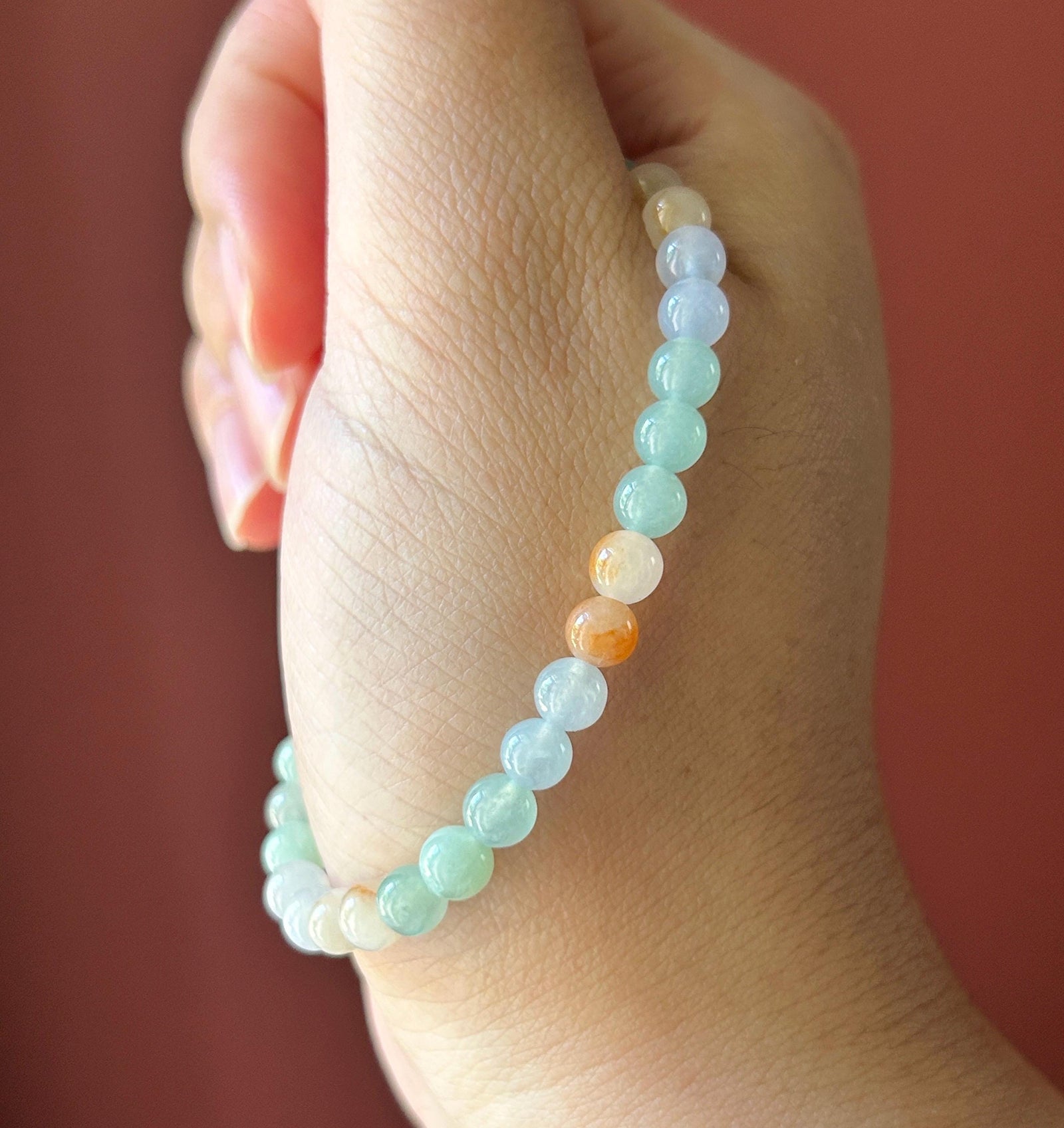 Natural Jadeite Beaded Bracelet | Burmese Type A Icy Translucent Rainbow Multicolor Jade 5.4mm