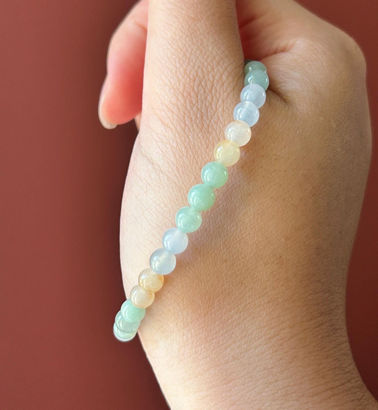 Natural Jadeite Beaded Bracelet | Burmese Type A Icy Translucent Rainbow Multicolor Jade 5.4mm