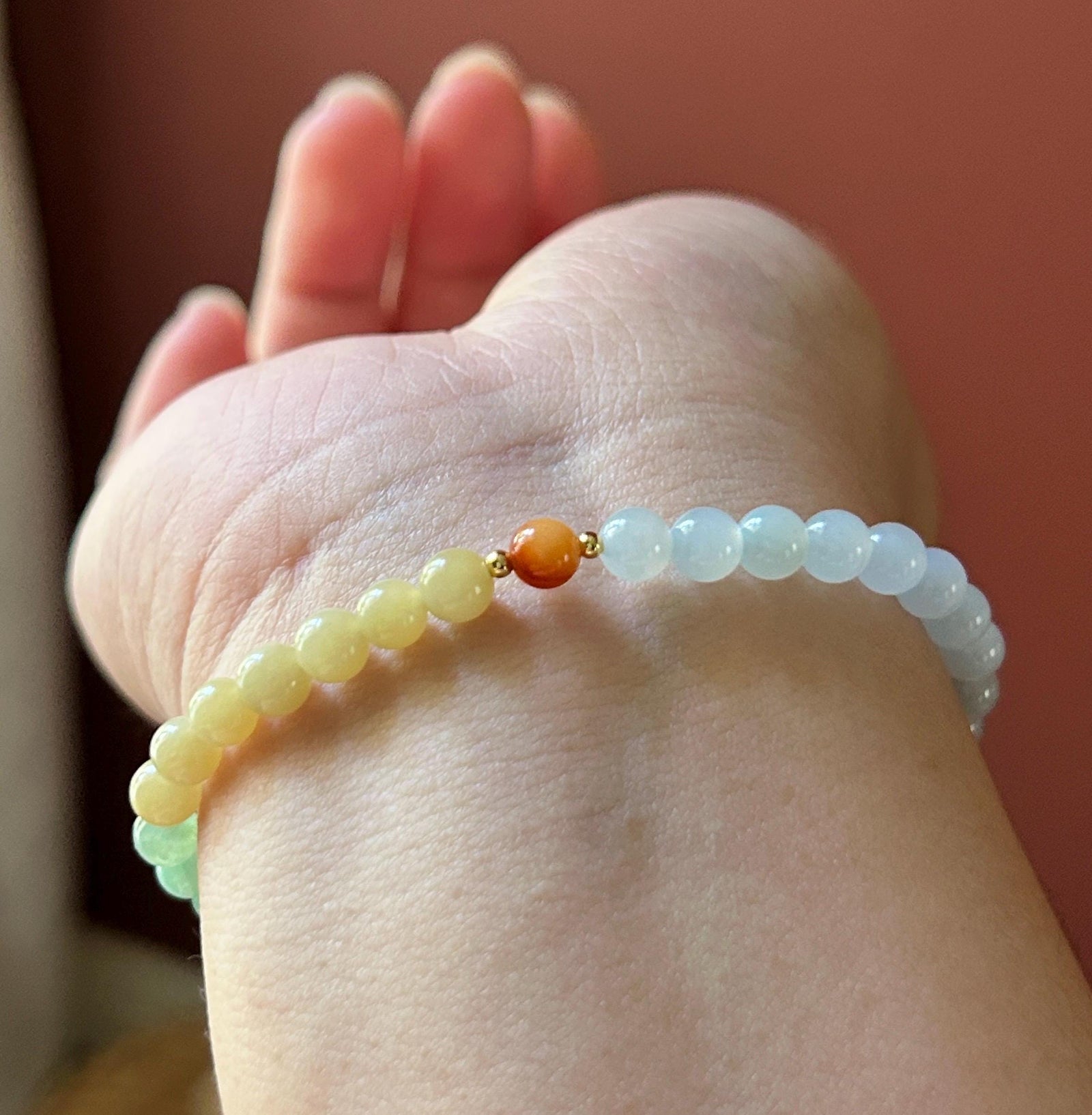 Natural Jadeite Beaded Bracelet | Burmese Type A Icy Translucent Gradient Rainbow Multicolor Jade 5.5mm