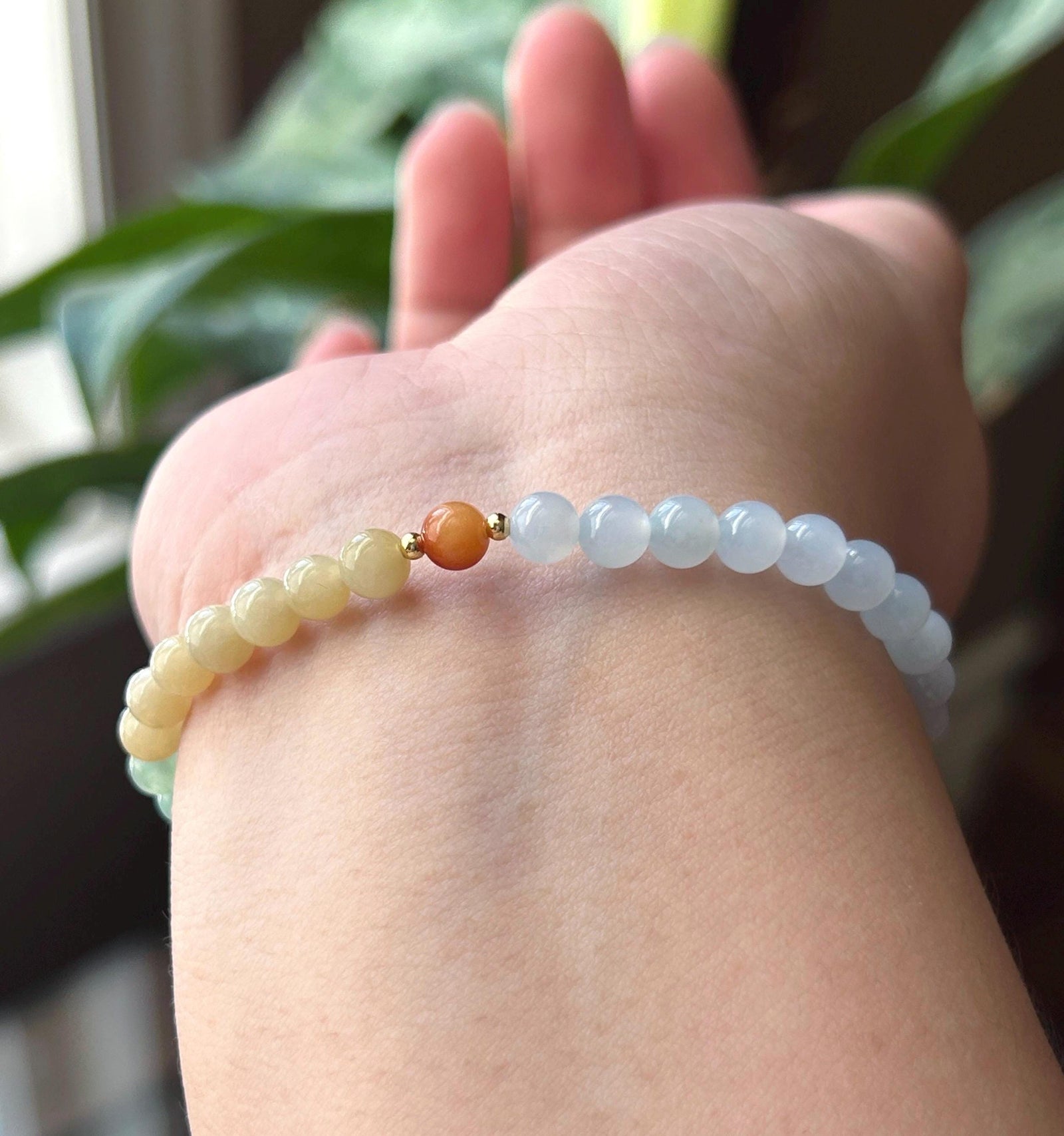 Natural Jadeite Beaded Bracelet | Burmese Type A Icy Translucent Gradient Rainbow Multicolor Jade 5.5mm