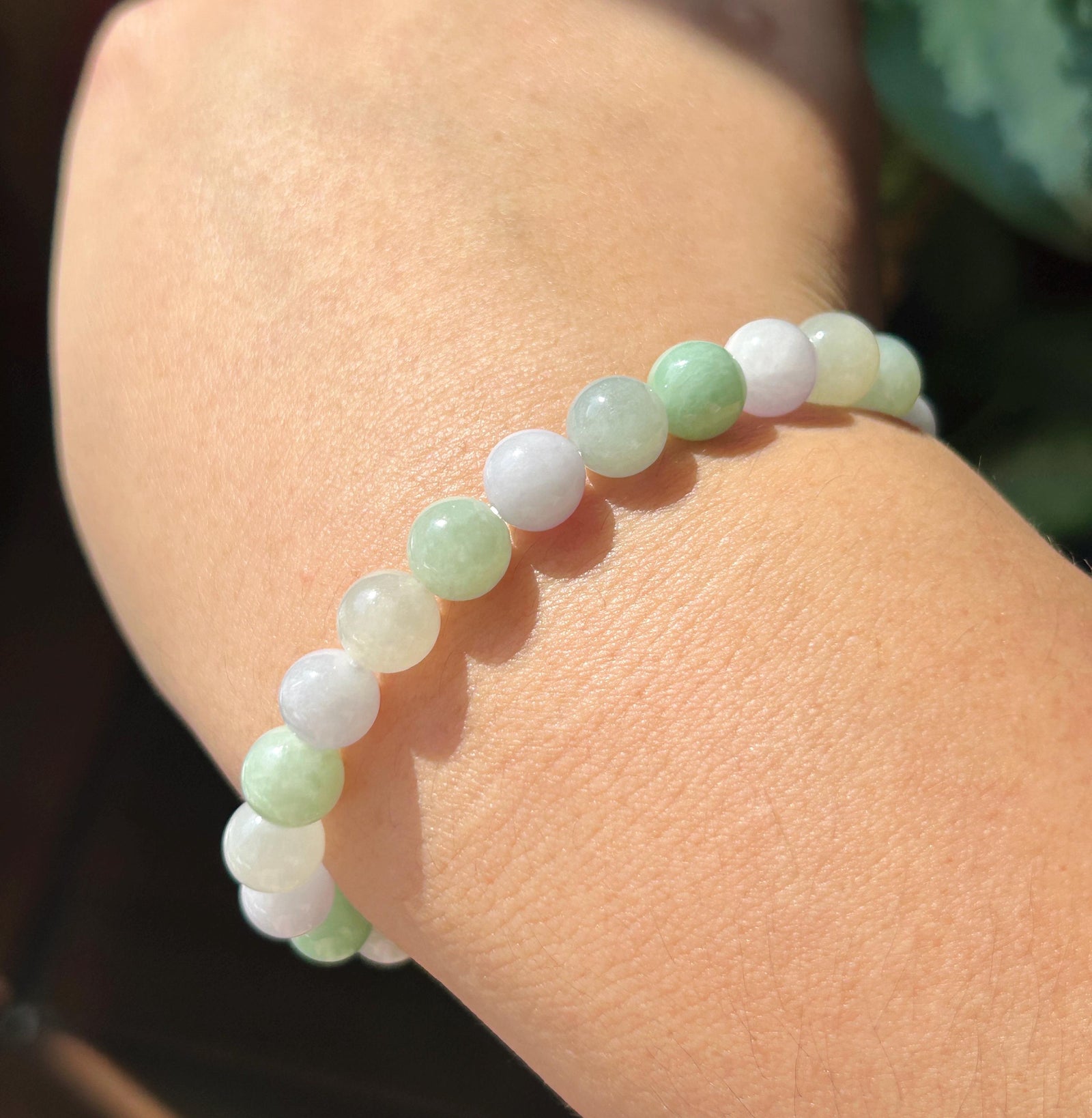 Natural Jadeite Beaded Bracelet, Burmese Type A Untreated Fine Glutinous Icy Macaron Pale Lavender & Green Jade, 7.5mm