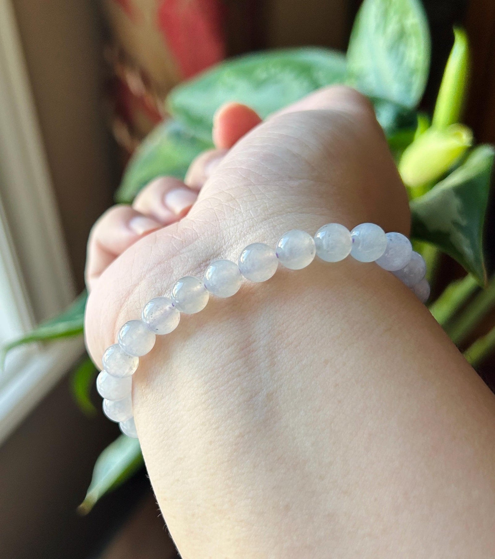 Natural Jadeite Beaded Bracelet, Burmese Type A Untreated Icy Translucent Soft Lavender & White WuJi Gradient Color Jade, 7mm
