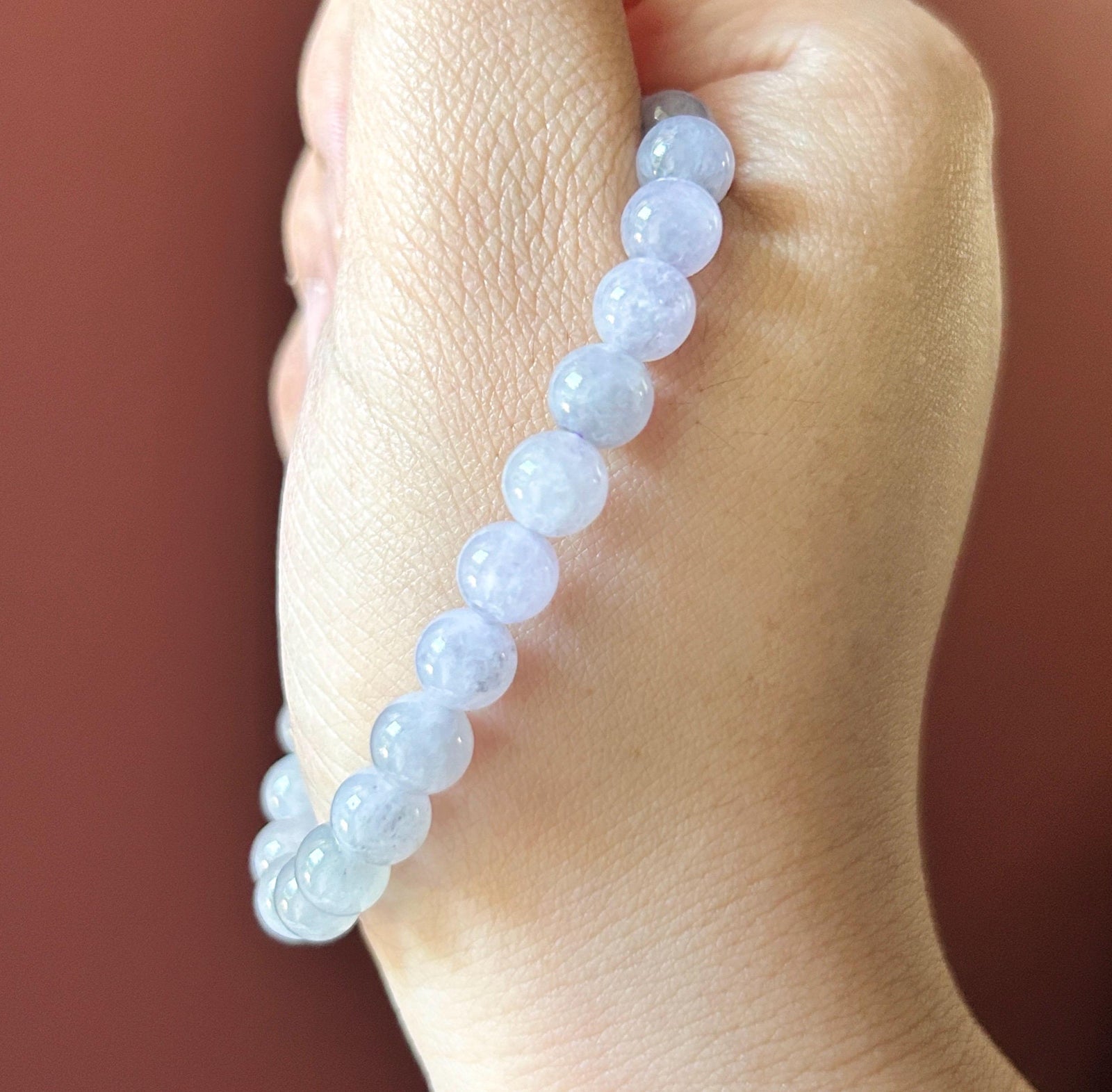 Natural Jadeite Beaded Bracelet, Burmese Type A Untreated Icy Translucent Soft Lavender & White WuJi Gradient Color Jade, 7mm