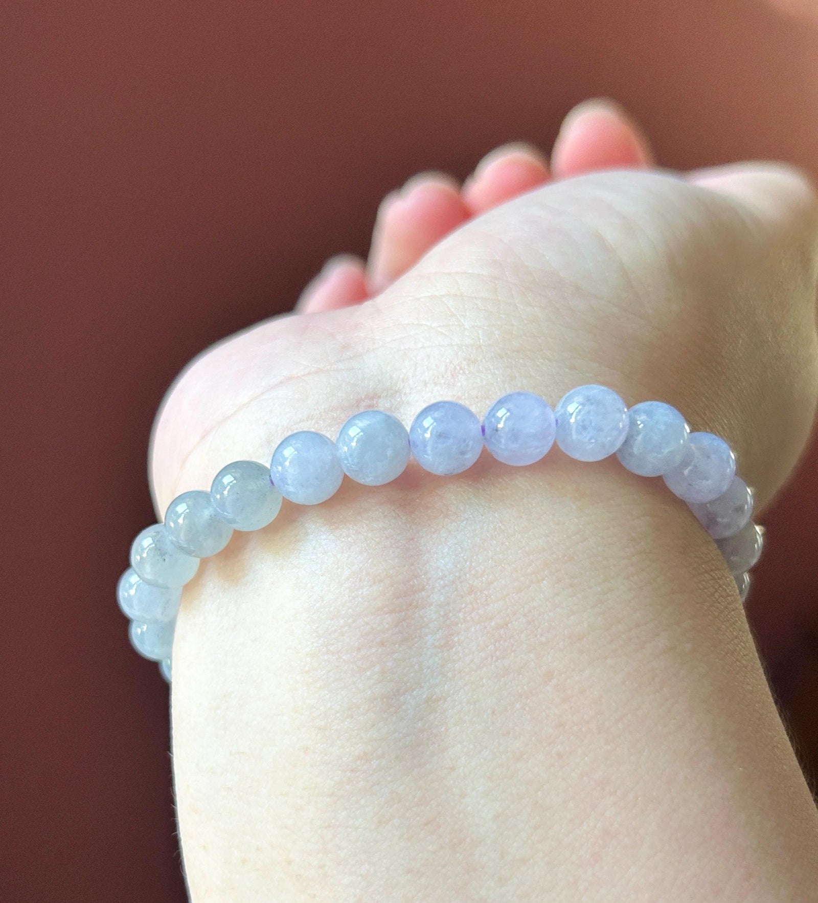 Natural Jadeite Beaded Bracelet, Burmese Type A Untreated Icy Translucent Soft Lavender & White WuJi Gradient Color Jade, 7mm