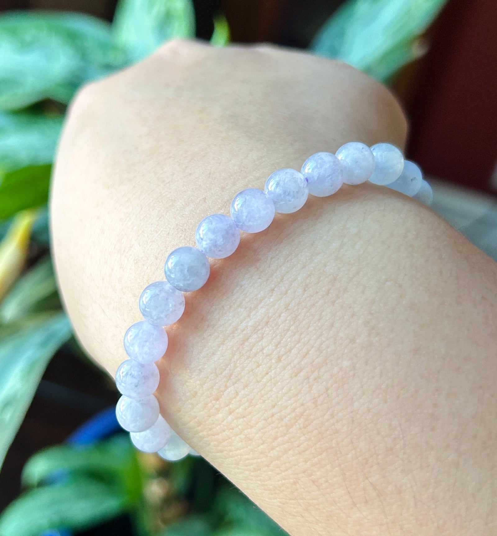 Natural Jadeite Beaded Bracelet, Burmese Type A Untreated Icy Translucent Soft Lavender & White WuJi Gradient Color Jade, 7mm