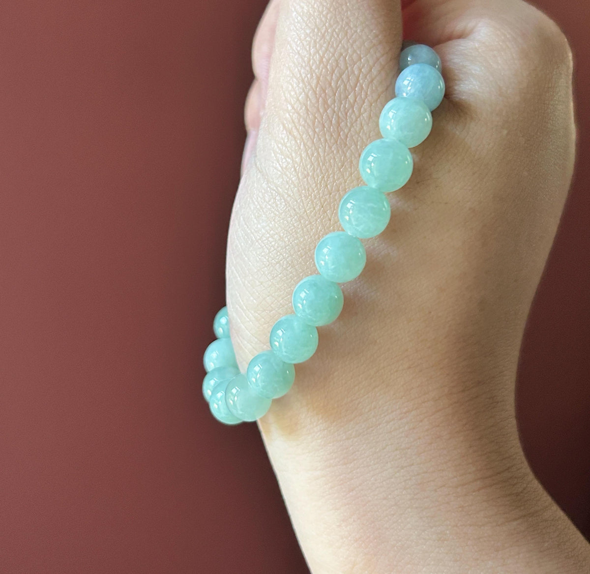 Natural Jadeite Beaded Bracelet, Burmese Type A Untreated Translucent Pale Apple Green, Blue, Icy White Gradient Color Jade, 8mm