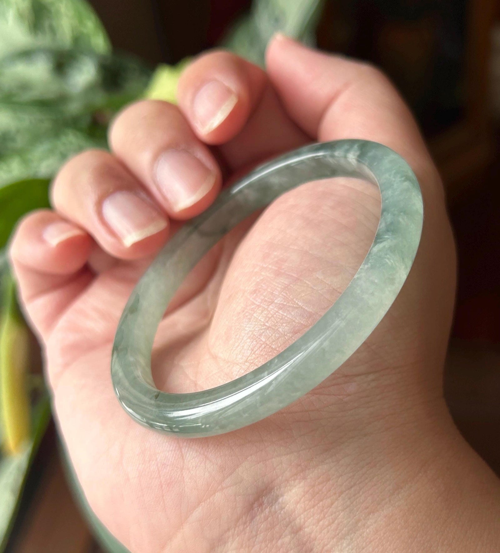 Certified Natural Jadeite Bangle – Burmese Type A Untreated Icy Glutinous Clear Water Green Jade, Thin Round- D Cut, 54-55mm
