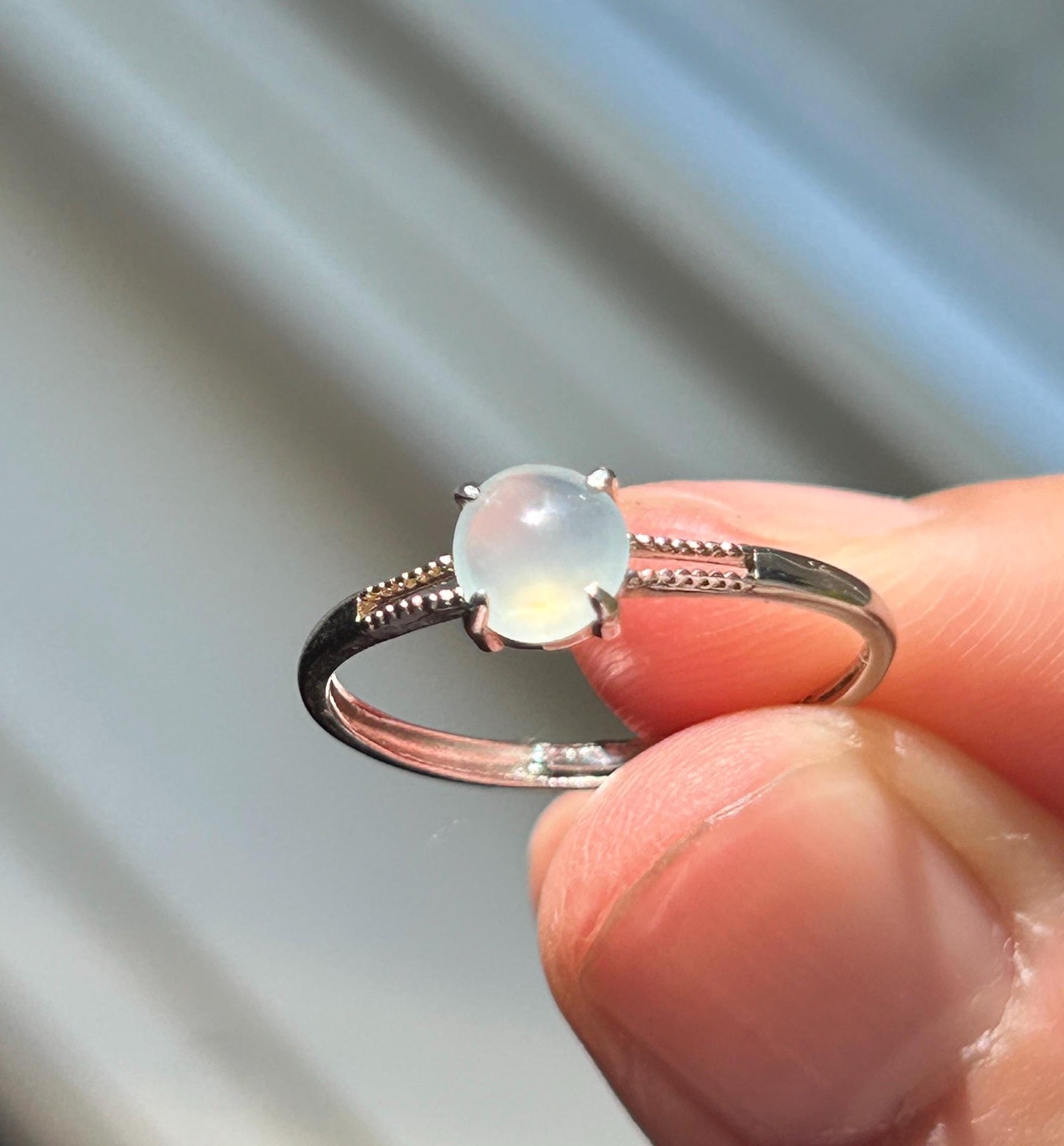 Natural Jadeite Ring Burmese Type A Untreated Highly Translucent High Icy White Cabochon Jade | Sterling Silver