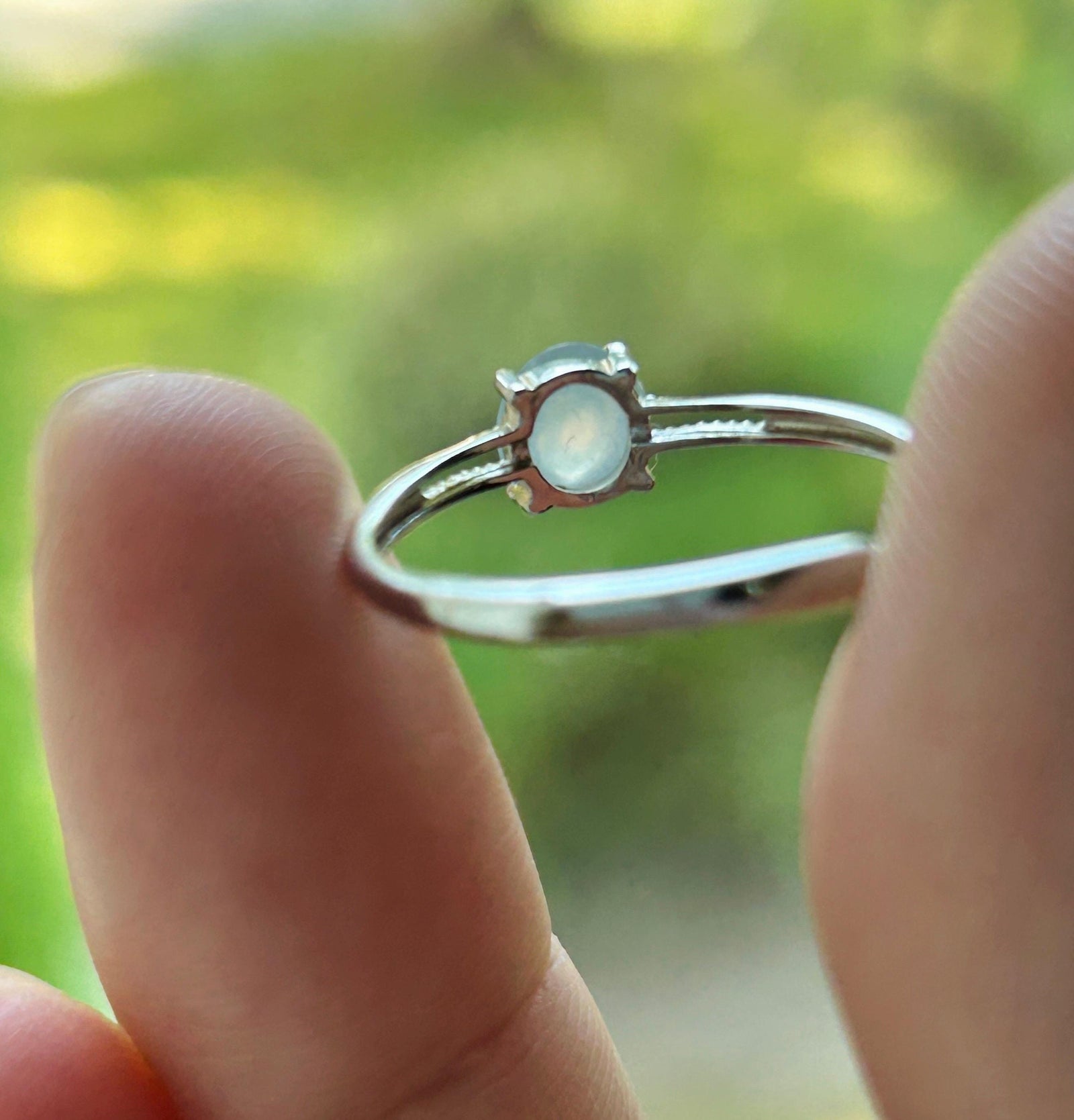 Natural Jadeite Ring Burmese Type A Untreated Highly Translucent High Icy White Cabochon Jade | Sterling Silver