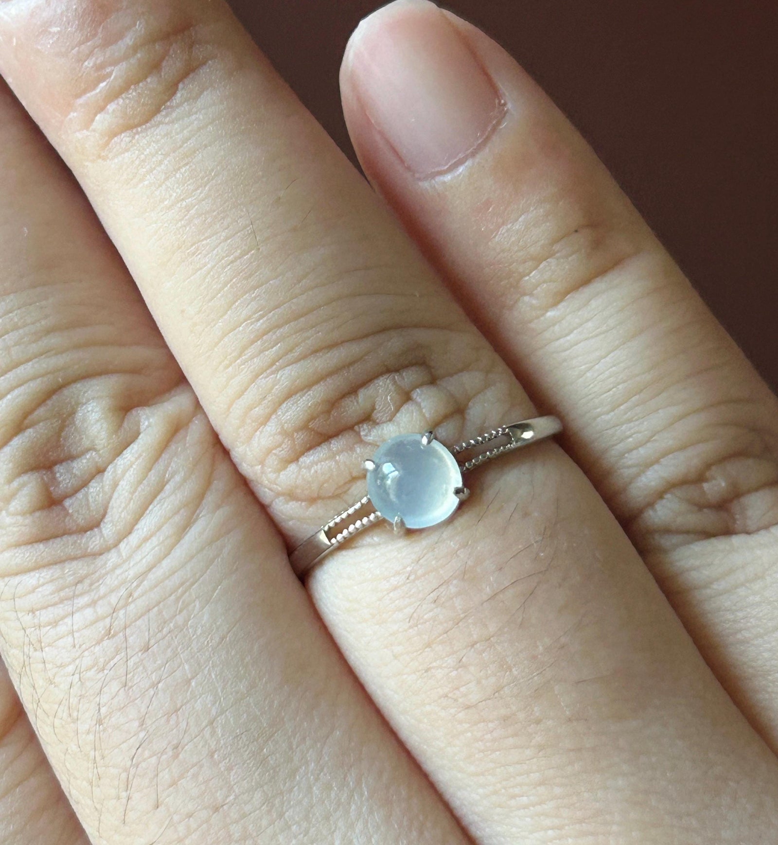 Natural Jadeite Ring Burmese Type A Untreated Highly Translucent High Icy White Cabochon Jade | Sterling Silver