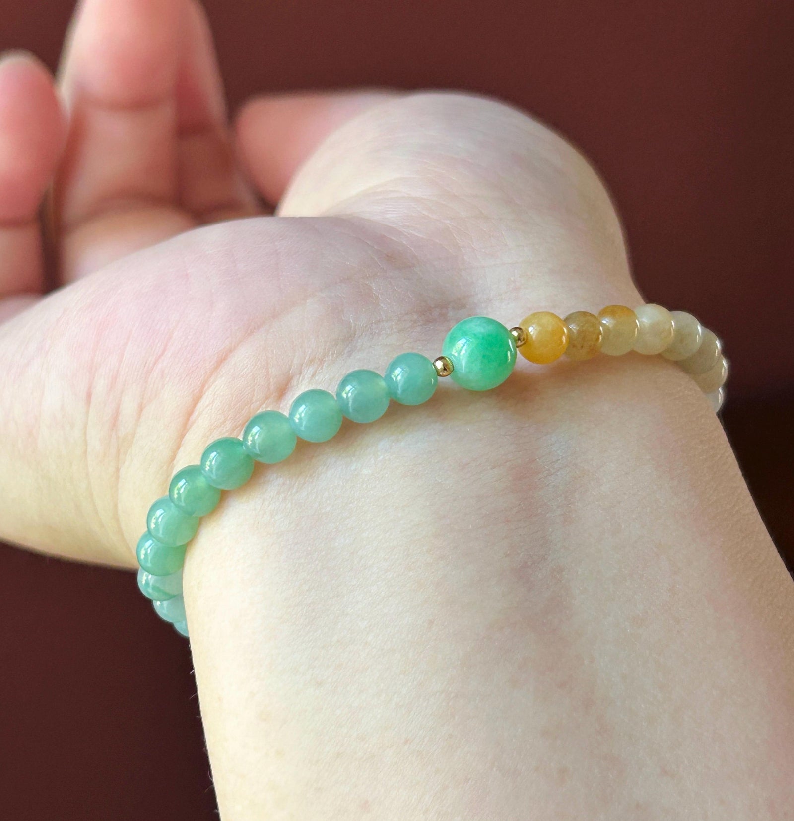 Natural Jadeite Beaded Bracelet, Burmese Type A Untreated Highly Translucent Icy Vivid Rainbow Gradient Multicolor Jade, 5mm