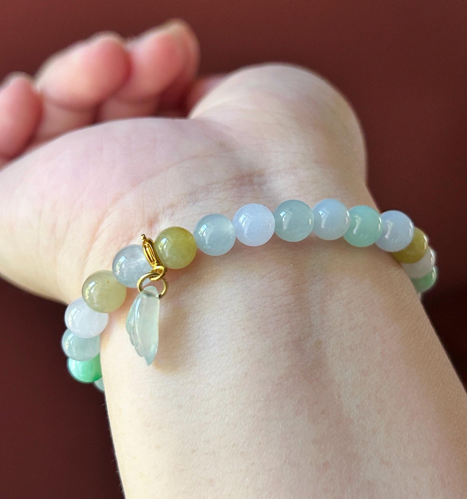 Natural Jadeite Beaded Bracelet, Burmese Type A Untreated Highly Translucent Icy Macaron Multicolor Jade, 7mm