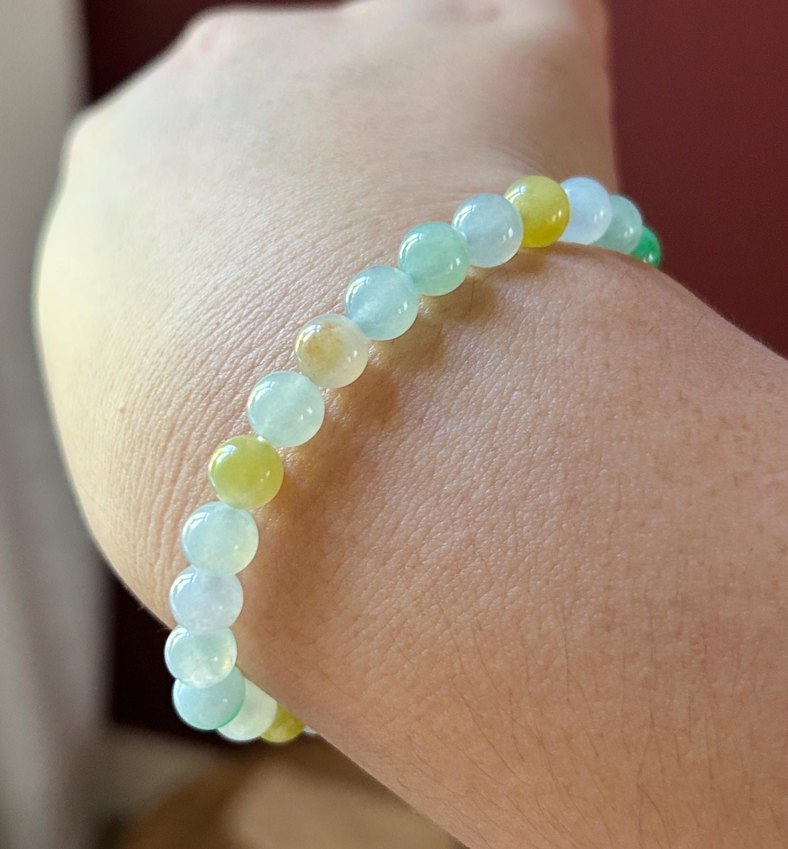Natural Jadeite Beaded Bracelet, Burmese Type A Untreated Highly Translucent Icy Macaron Multicolor Jade, 7mm