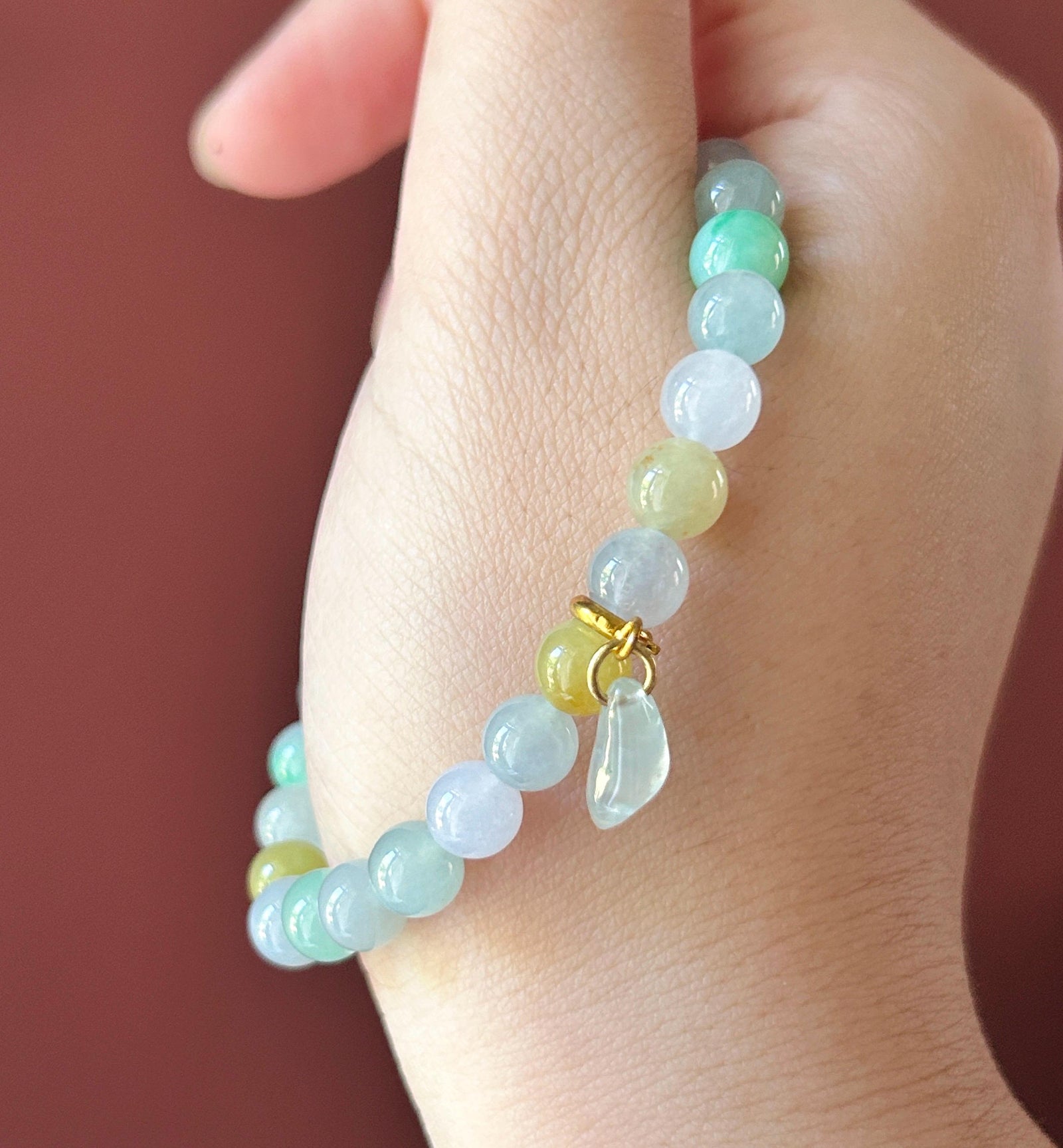 Natural Jadeite Beaded Bracelet, Burmese Type A Untreated Highly Translucent Icy Macaron Multicolor Jade, 7mm