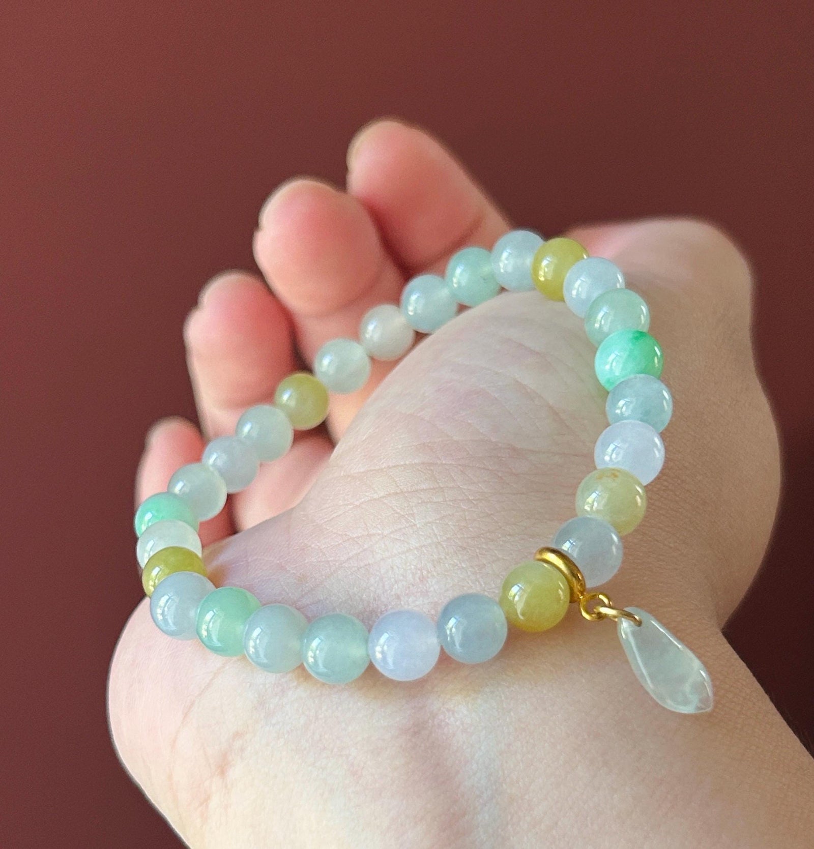 Natural Jadeite Beaded Bracelet, Burmese Type A Untreated Highly Translucent Icy Macaron Multicolor Jade, 7mm