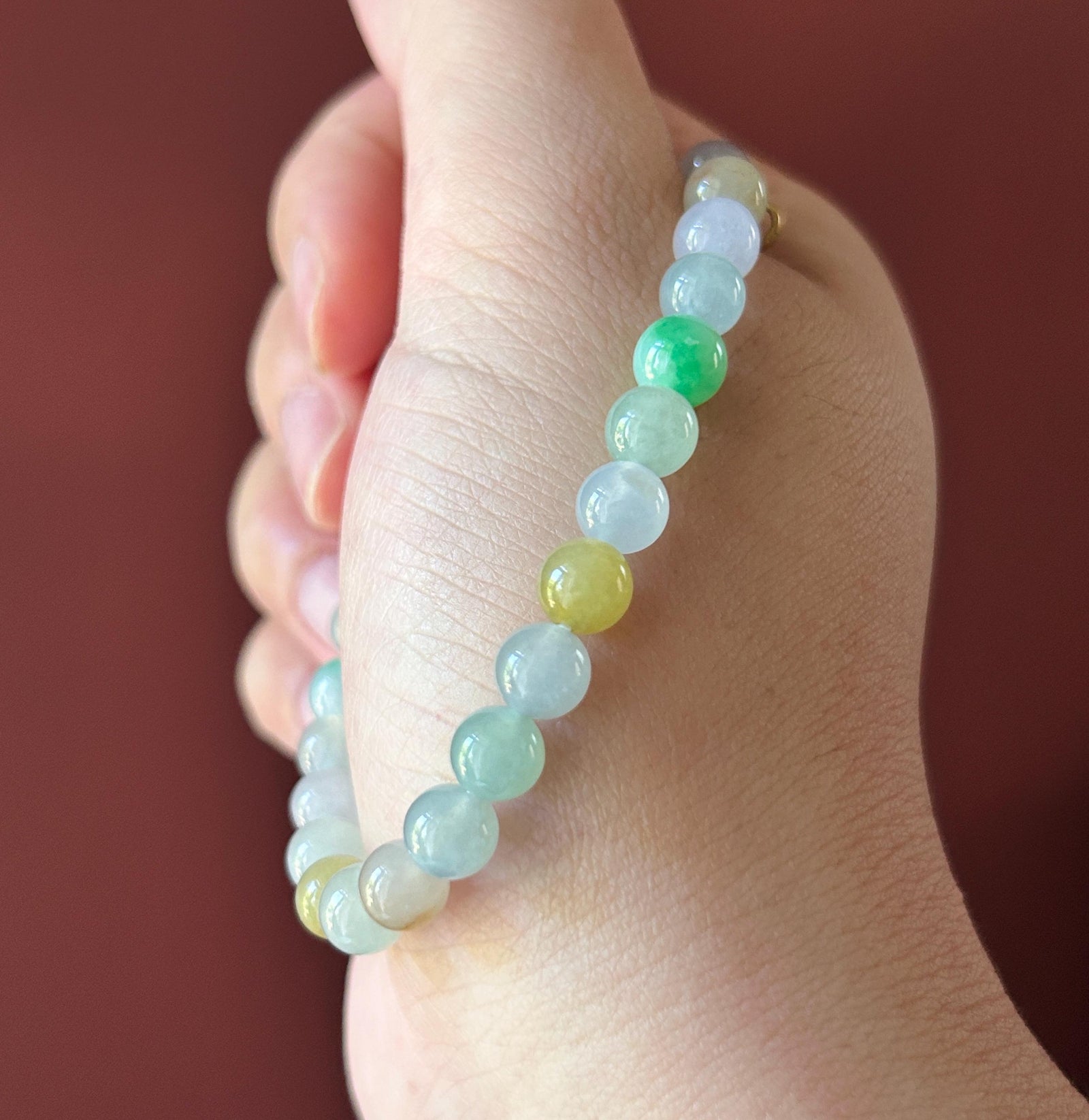 Natural Jadeite Beaded Bracelet, Burmese Type A Untreated Highly Translucent Icy Macaron Multicolor Jade, 7mm