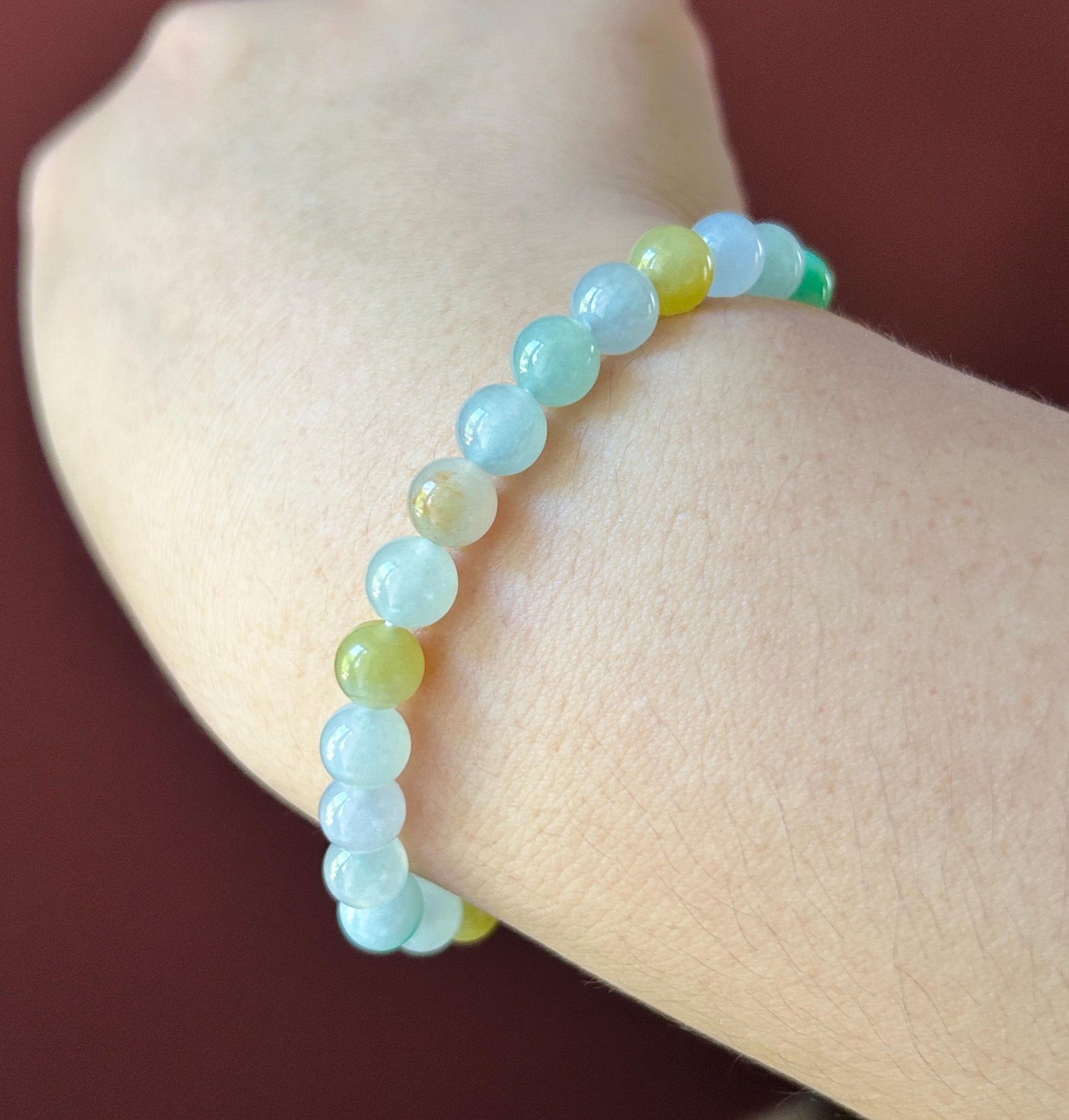 Natural Jadeite Beaded Bracelet, Burmese Type A Untreated Highly Translucent Icy Macaron Multicolor Jade, 7mm