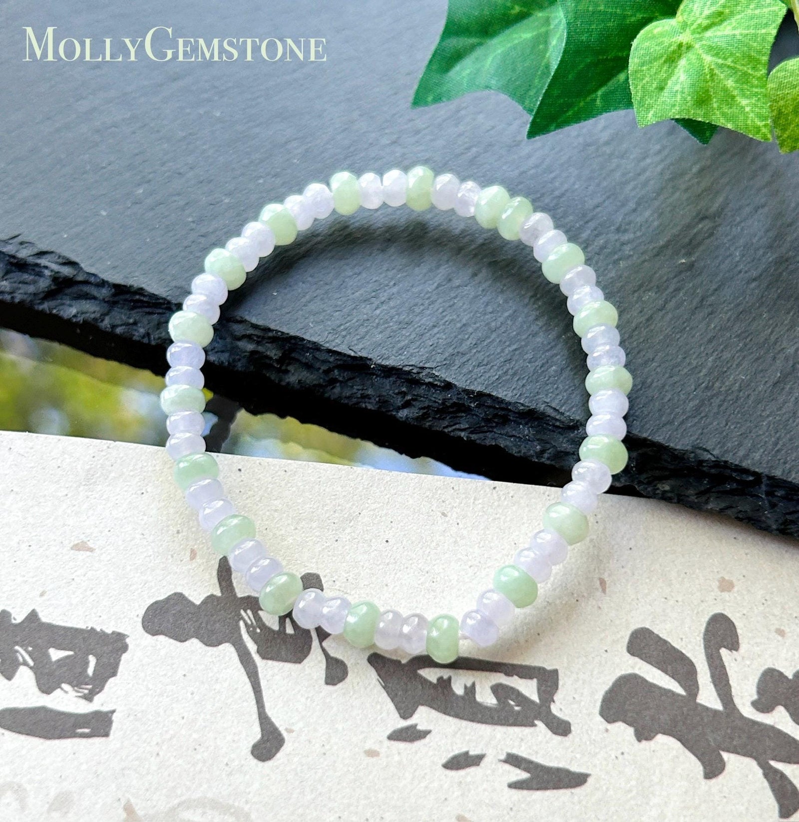 Natural Jadeite Beaded Bracelet Burmese Type A Icy Translucent Soft Pink Lavender & Pale Apple Green Abacus Jade Beads 5mm