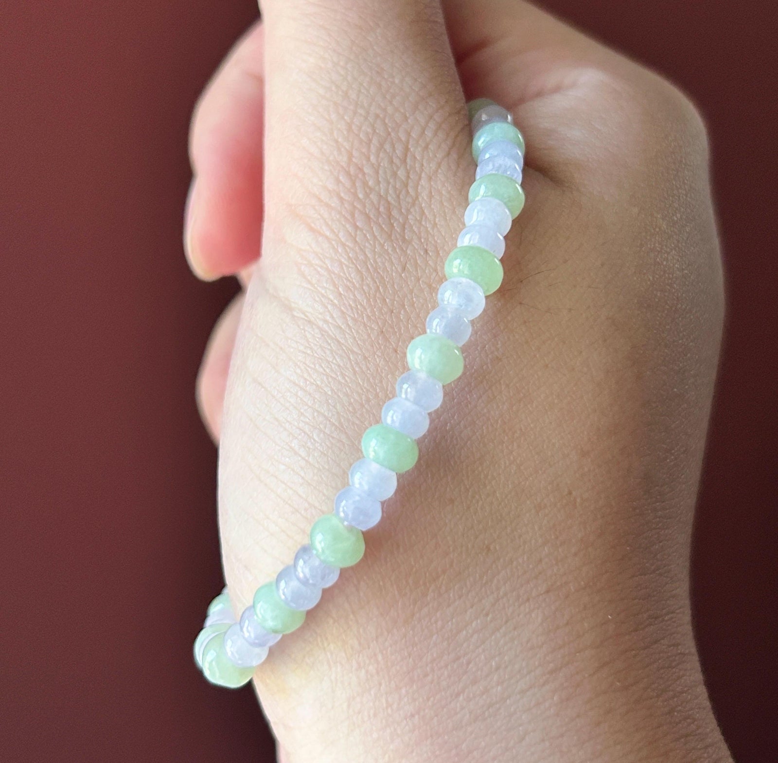 Natural Jadeite Beaded Bracelet Burmese Type A Icy Translucent Soft Pink Lavender & Pale Apple Green Abacus Jade Beads 5mm