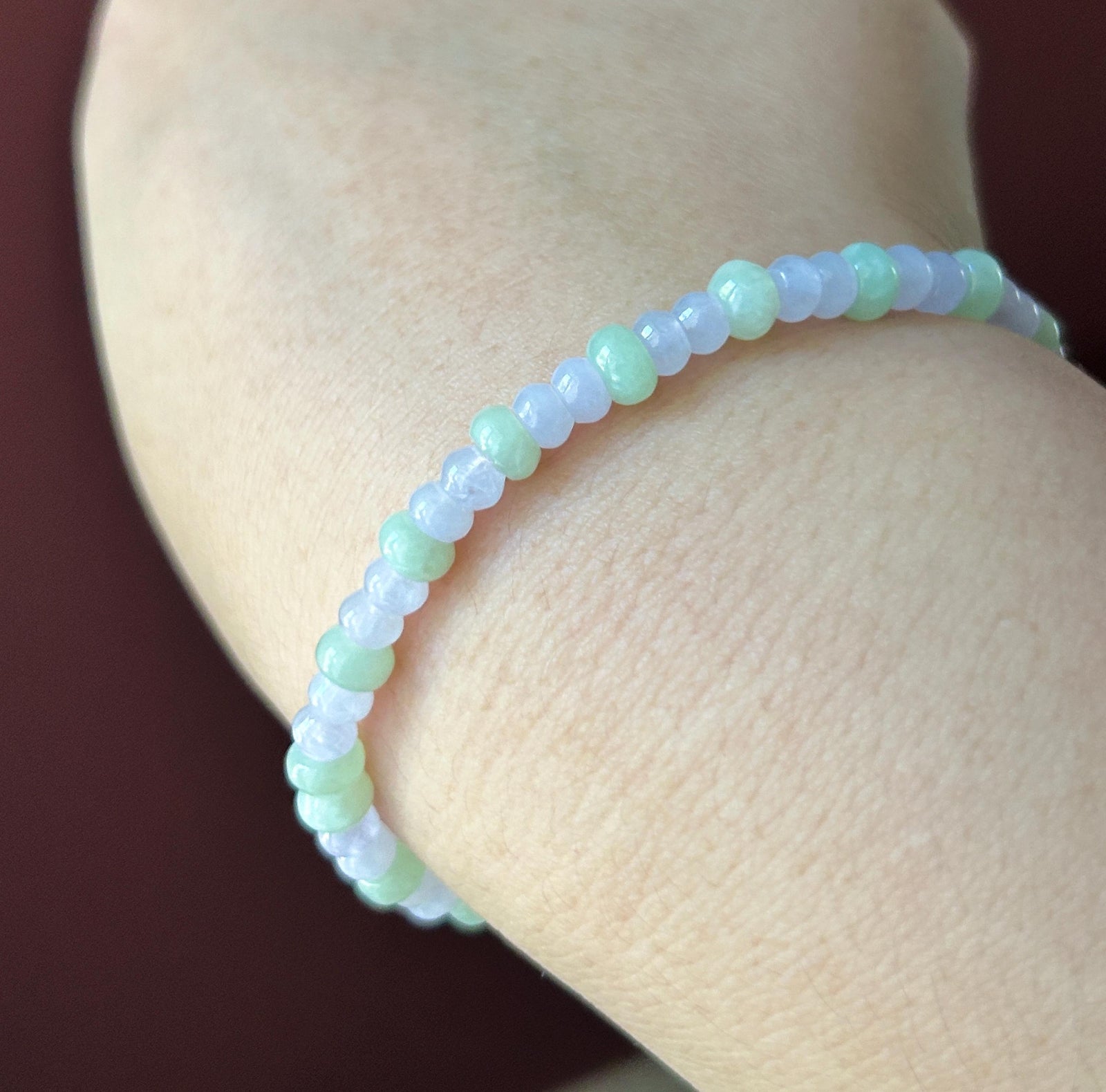 Natural Jadeite Beaded Bracelet Burmese Type A Icy Translucent Soft Pink Lavender & Pale Apple Green Abacus Jade Beads 5mm