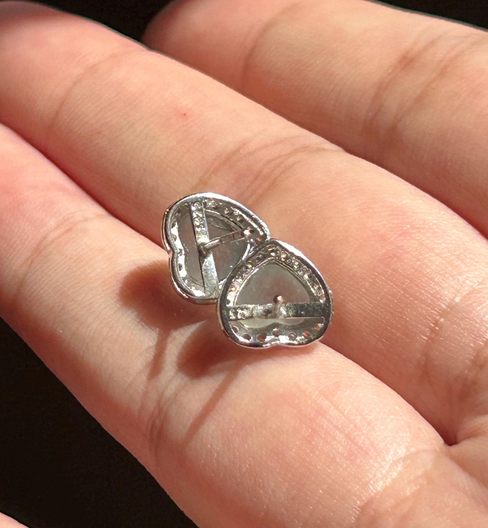 Natural Jadeite Heart Stud Earrings: Burmese Type A Untreated Highly Translucent Icy White Jade Cabochon, Sterling Silver